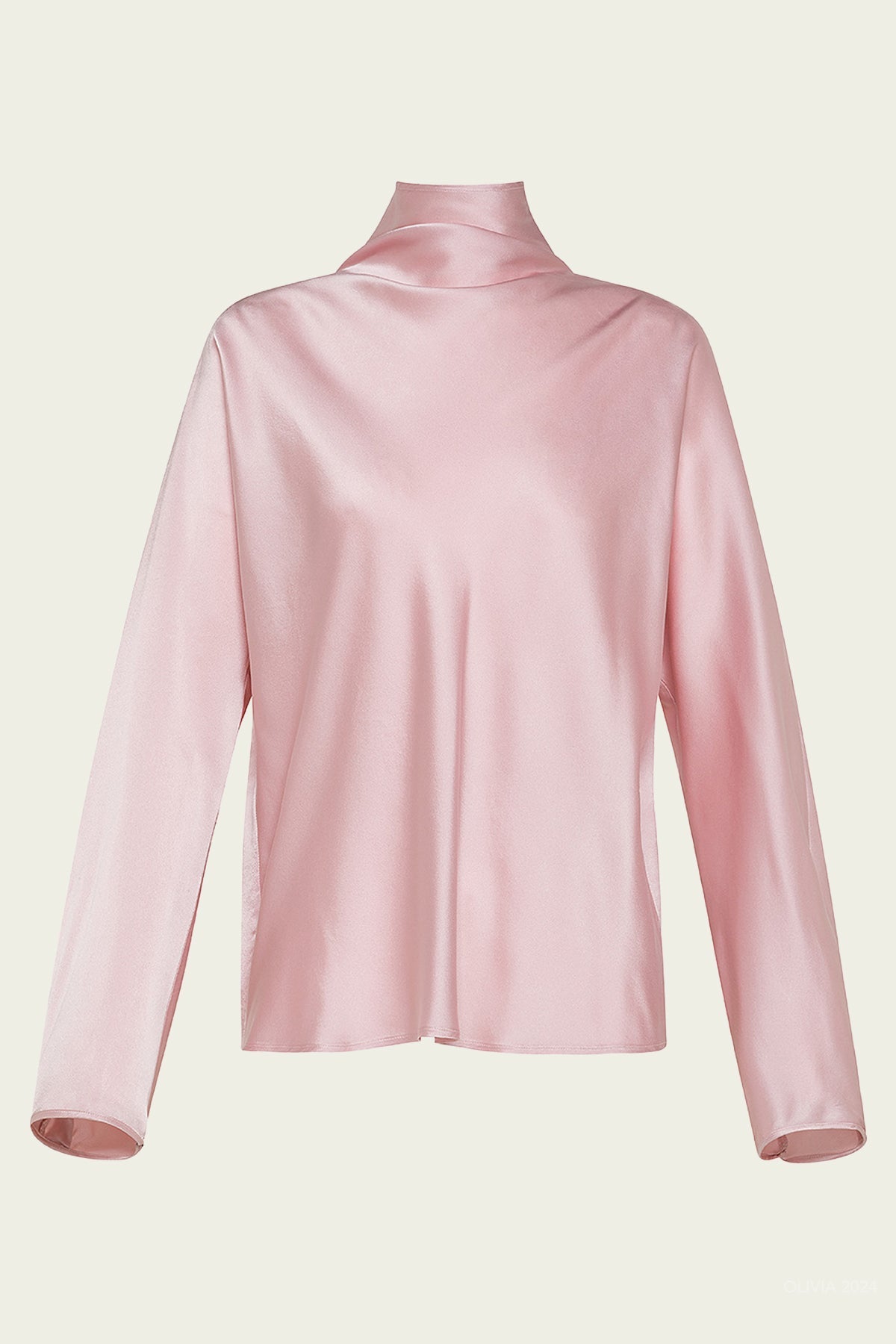 Silk Satin Carter Neck Shirt in Rose - shop - olivia.com