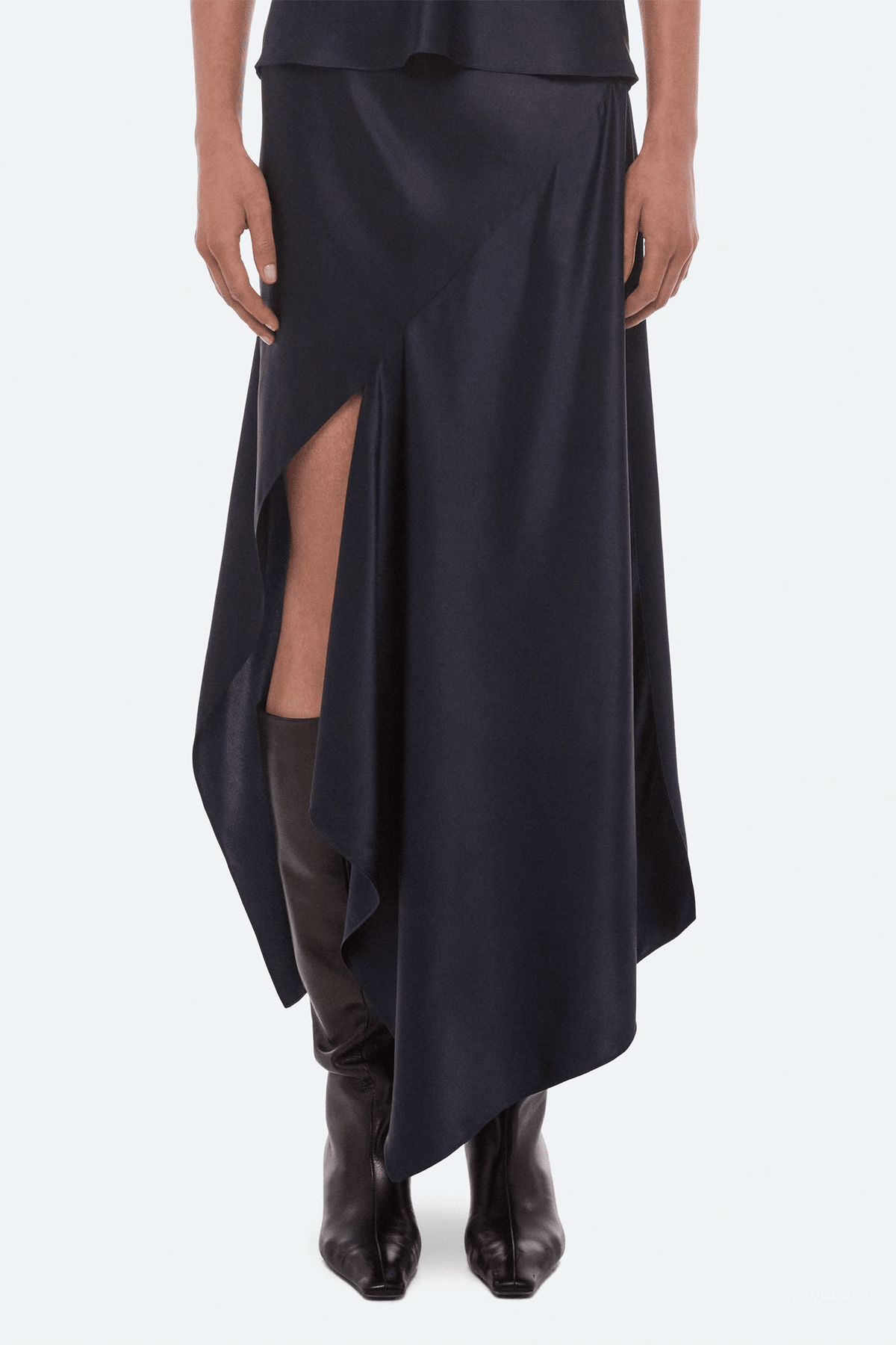 Silk Slip Skirt in Navy - shop-olivia.com