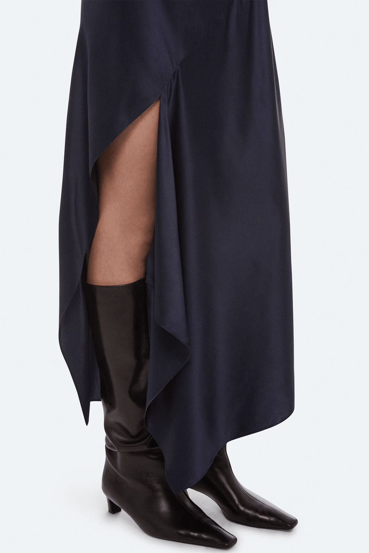 Silk Slip Skirt in Navy - shop-olivia.com