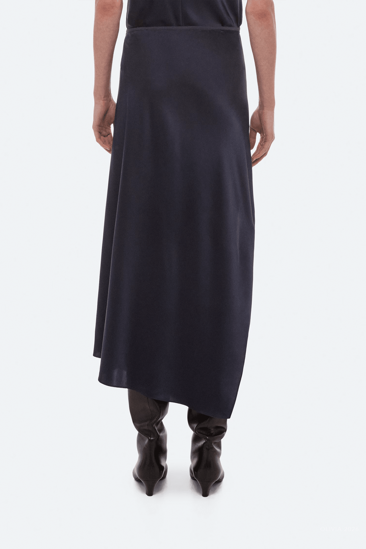 Silk Slip Skirt in Navy - shop-olivia.com