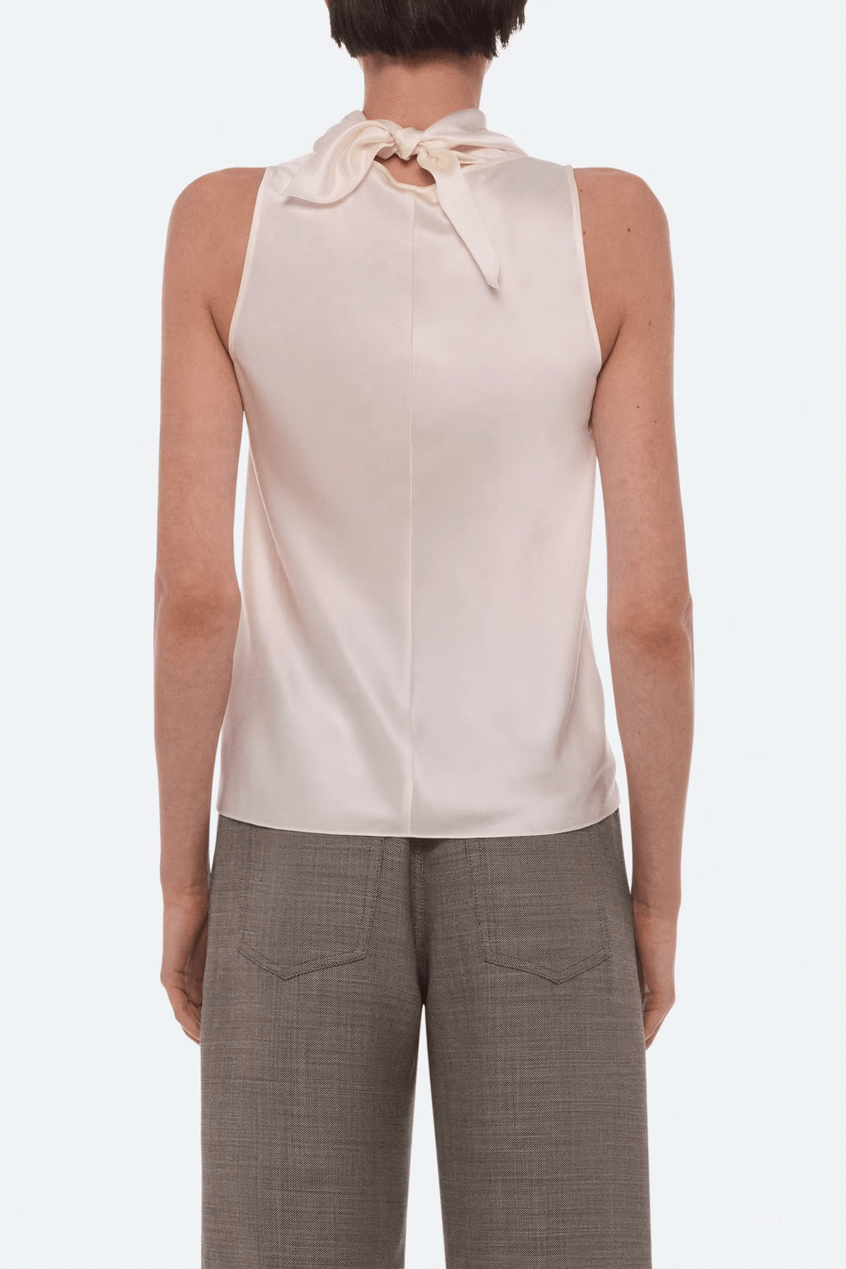 Silk Tie-Neck Top in Ivory - shop-olivia.com