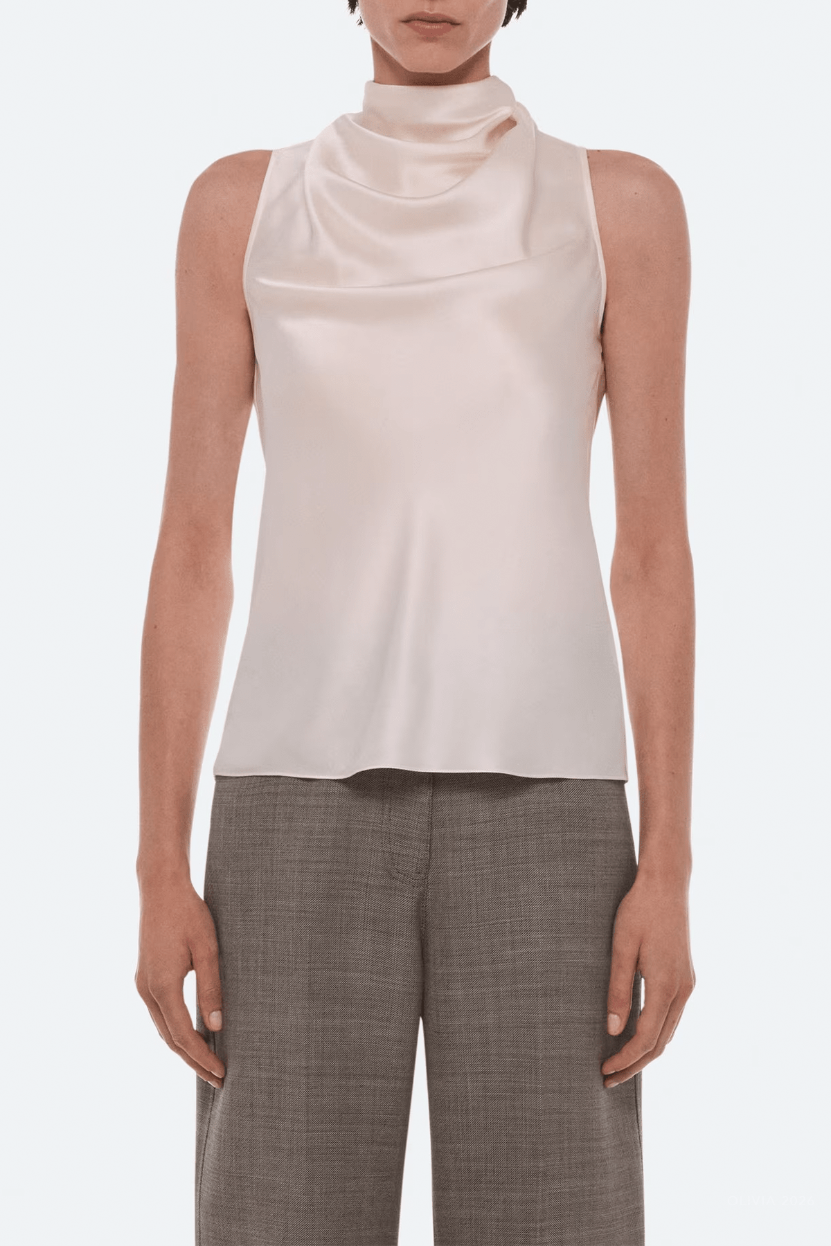 Silk Tie-Neck Top in Ivory - shop-olivia.com