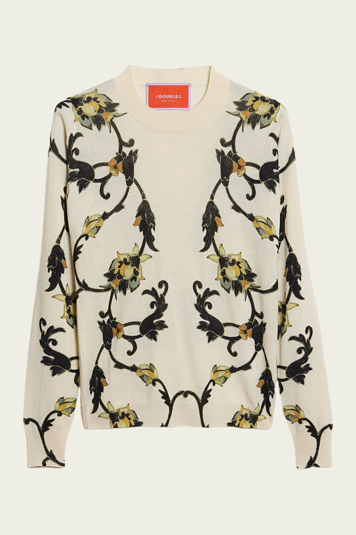 Silky Crew Neck in Buttercup Placée White - shop-olivia.com