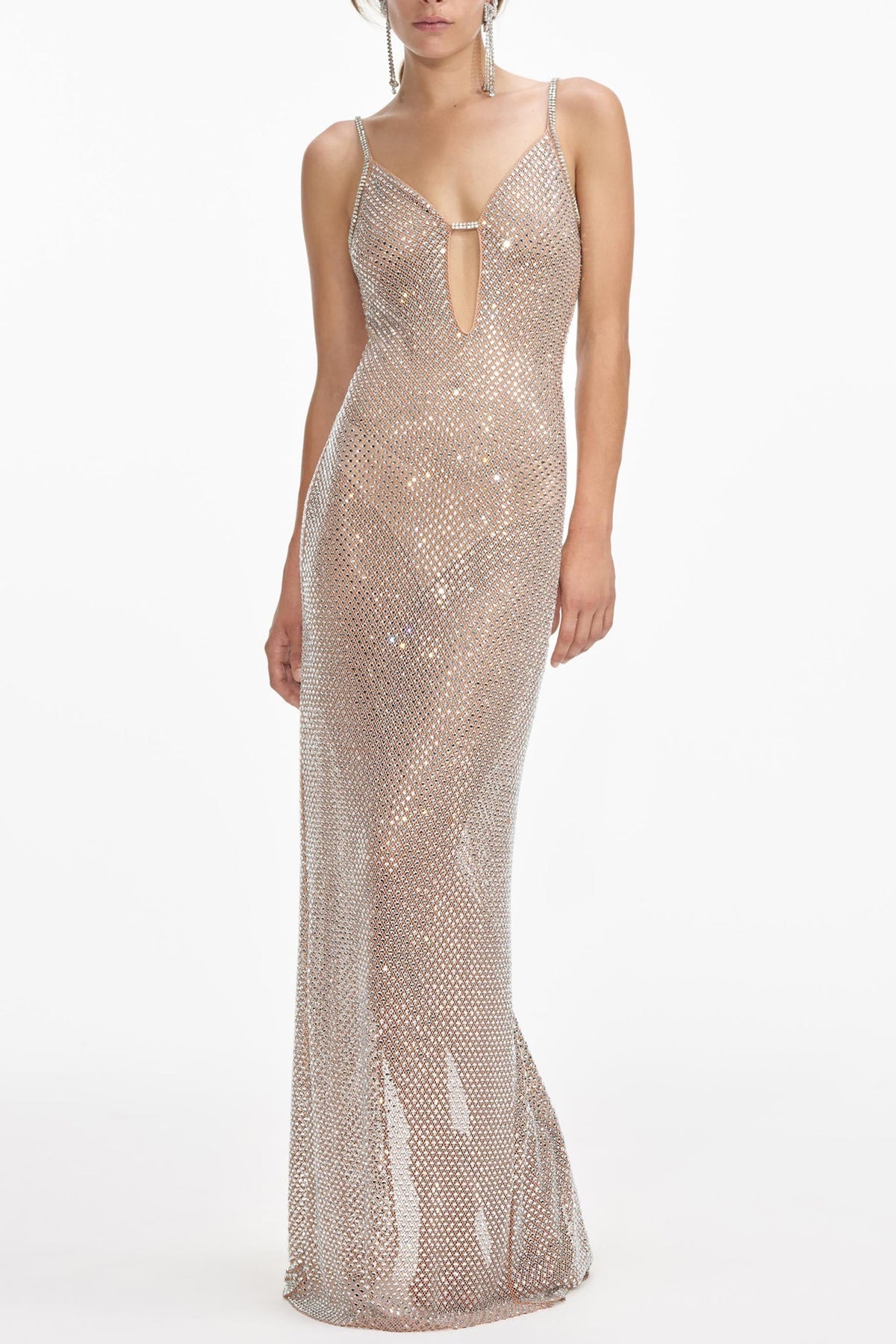 Silver Rhinestone Fishnet Maxi Dress - shop - olivia.com