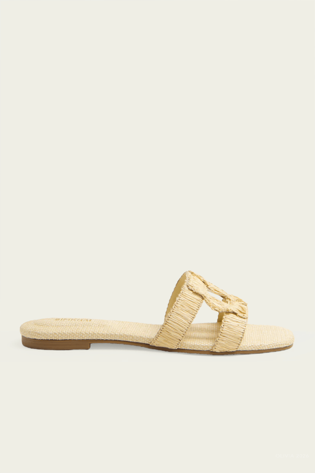 Simkhai Monogram Raffia Flat Slide in Natural