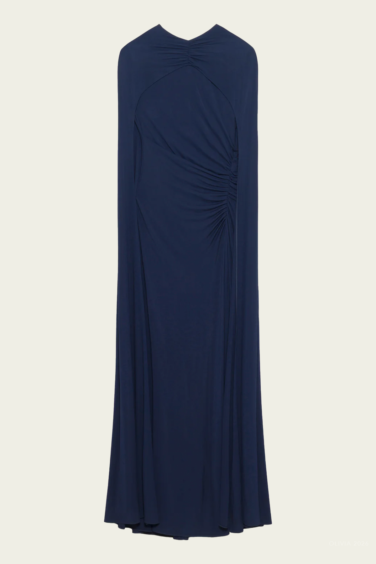 Demi Draped Jersey Cape Gown in Midnight