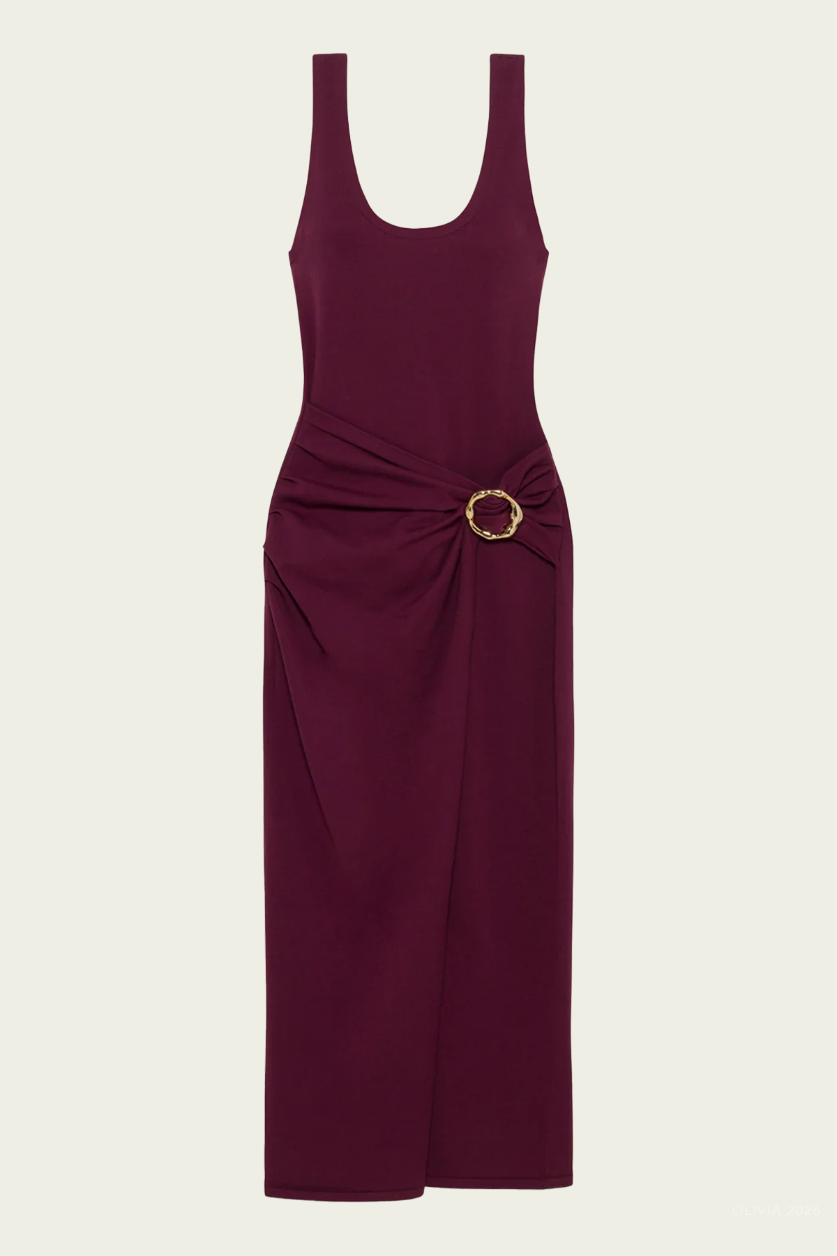 Genne Draped Knit Midi Dress in Fig