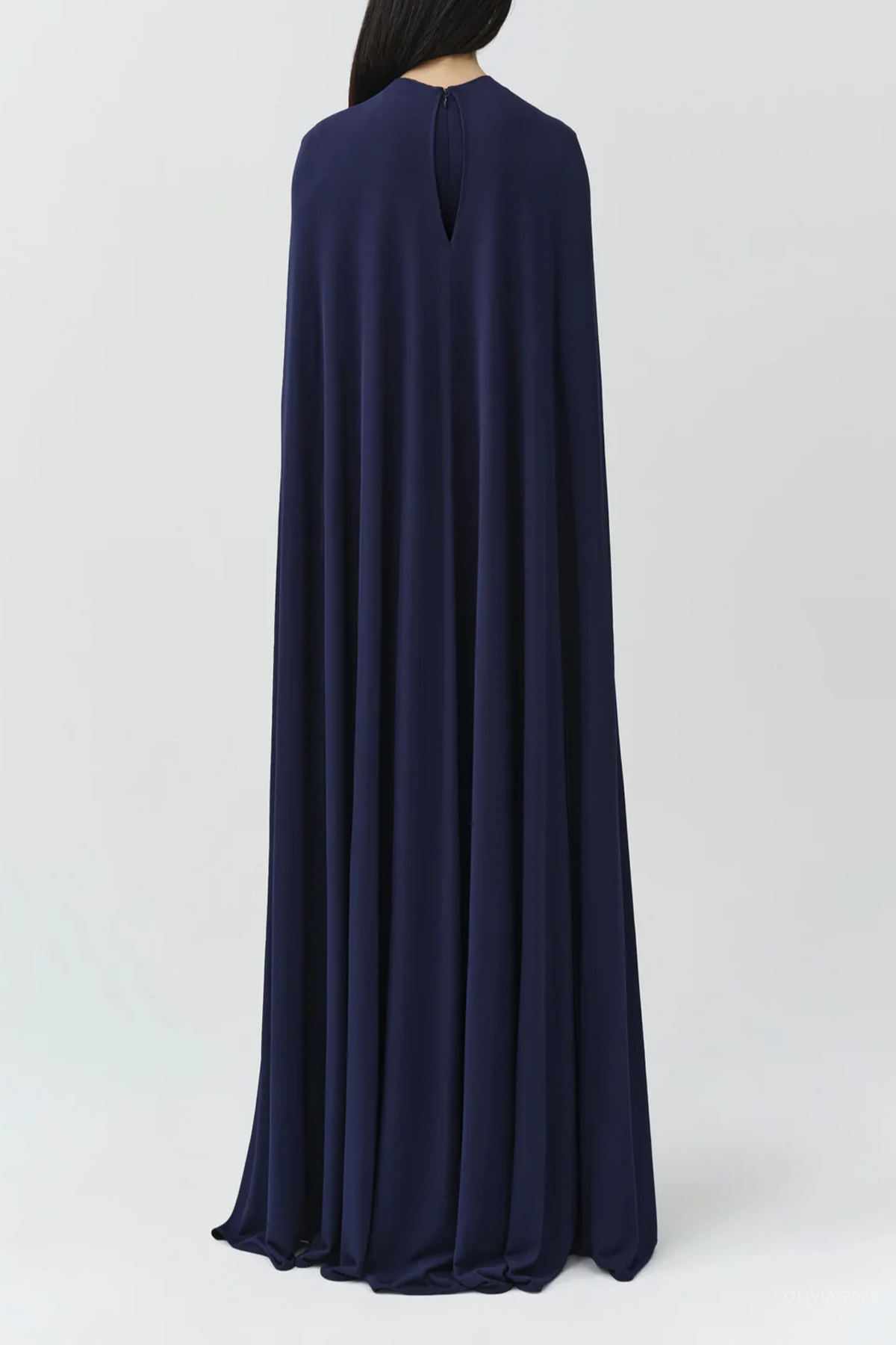 Demi Draped Jersey Cape Gown in Midnight