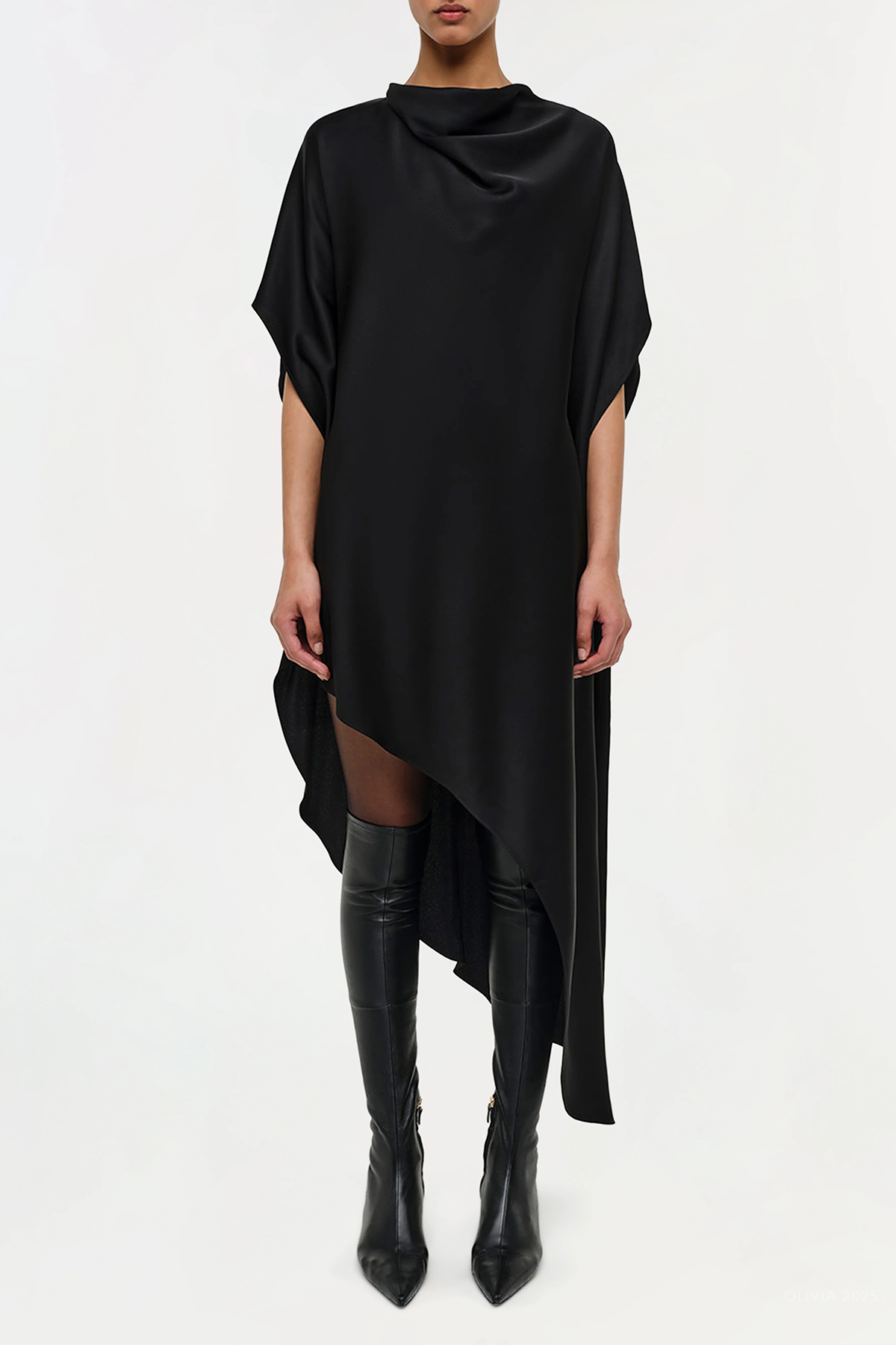 Sadia Satin Mini Cape Dress in Black