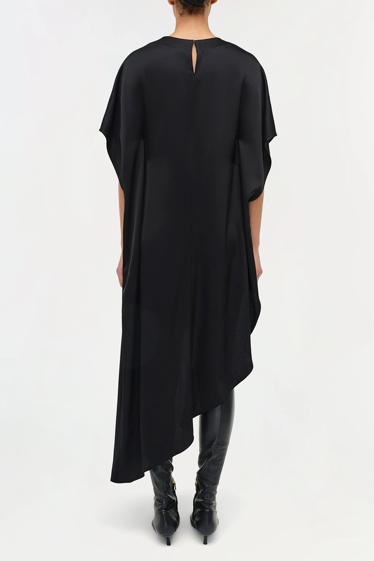 Sadia Satin Mini Cape Dress in Black