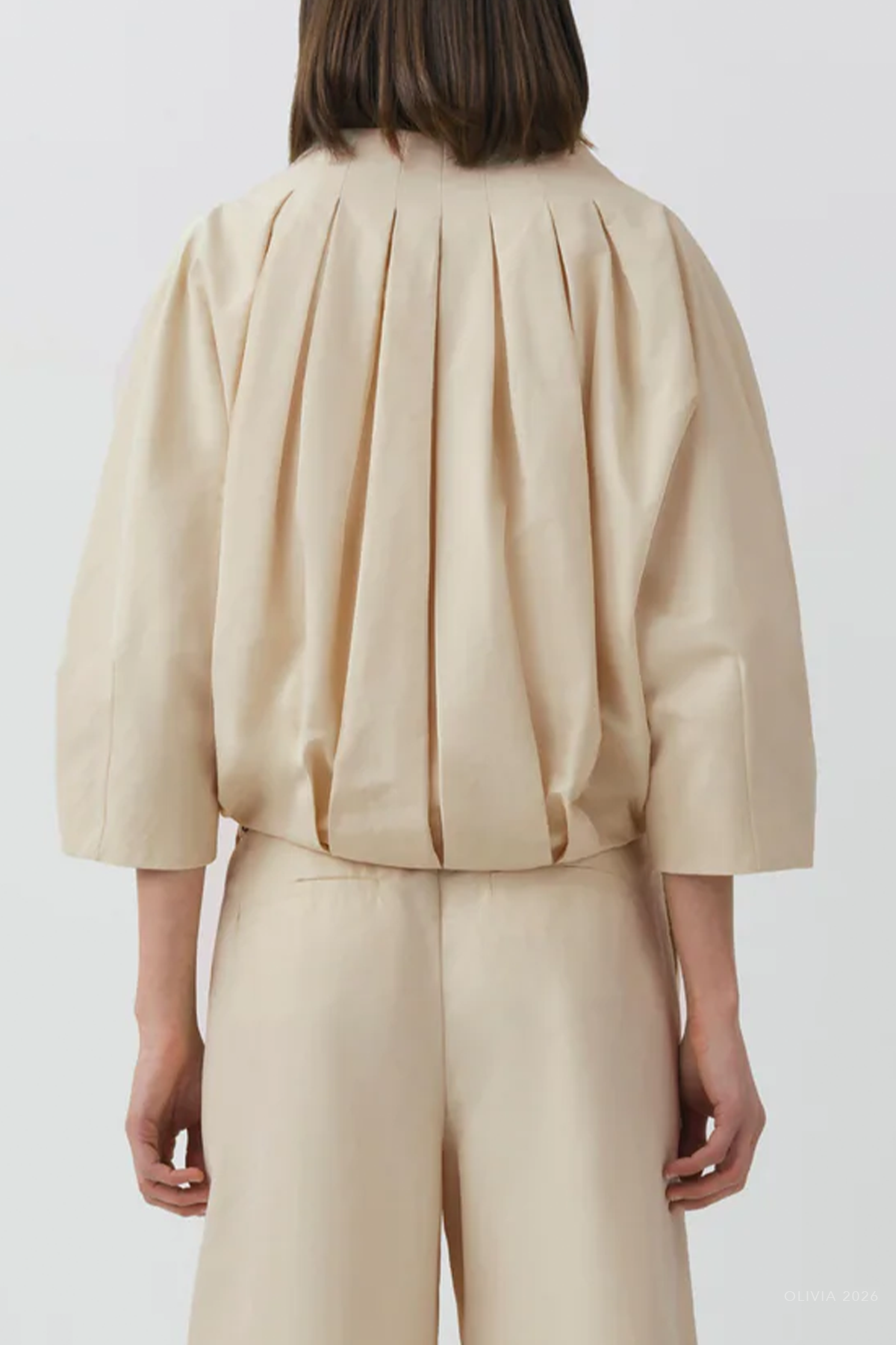 Jess Pleated Cotton Faille Jacket in Stone