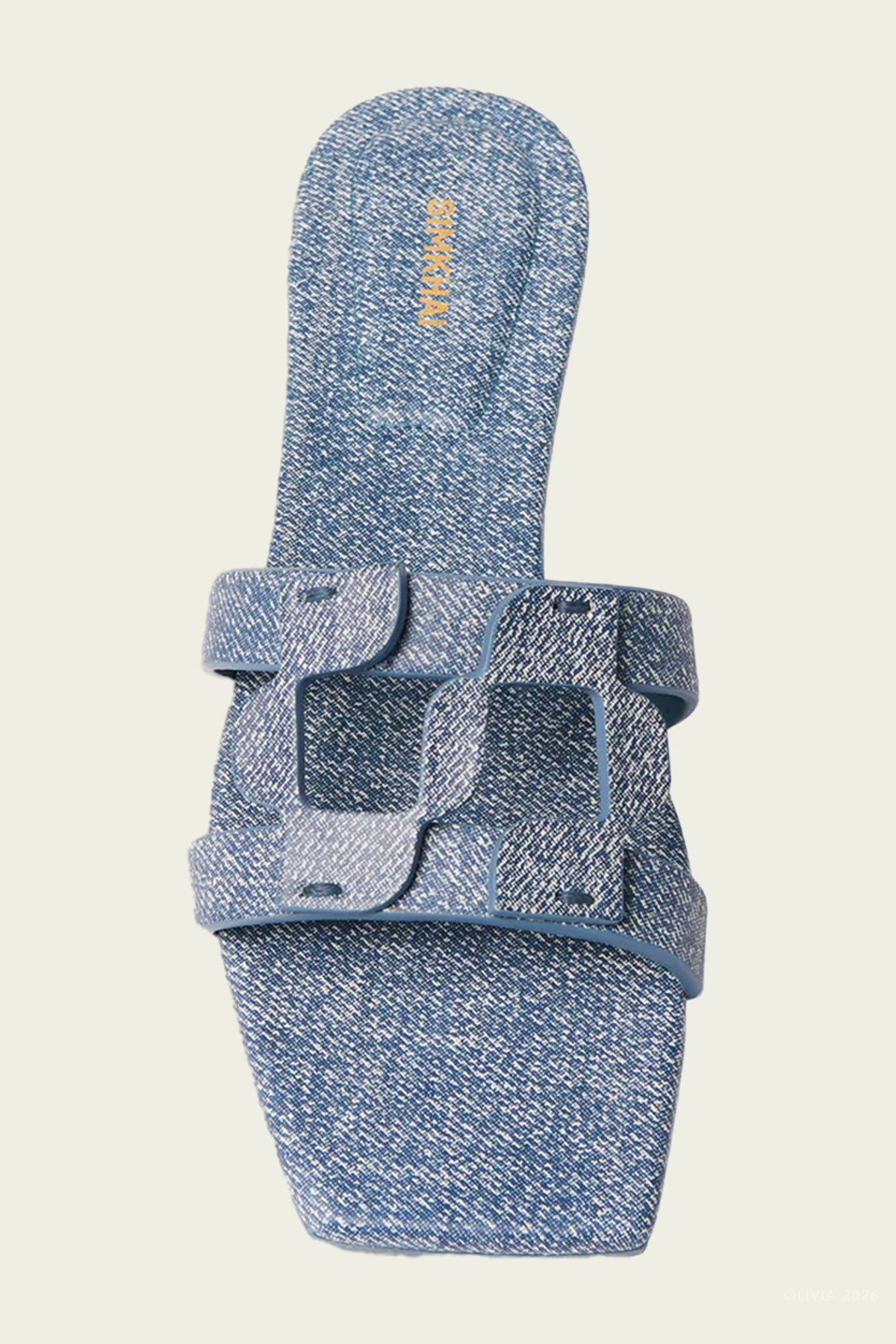 Simkhai Monogram Denim Leather Flat Slide