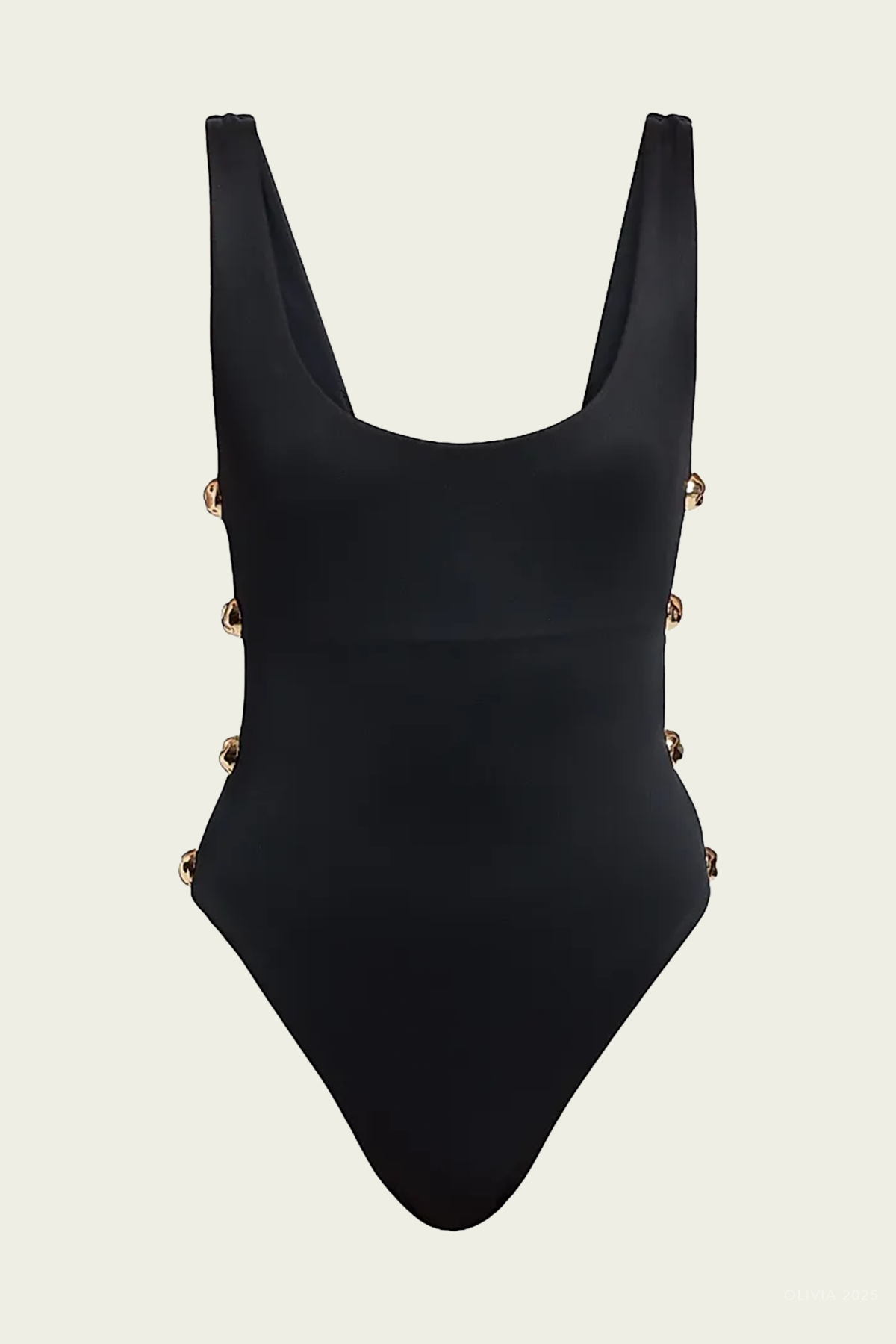 Mona Studded Scoop Neck One Piece in Black