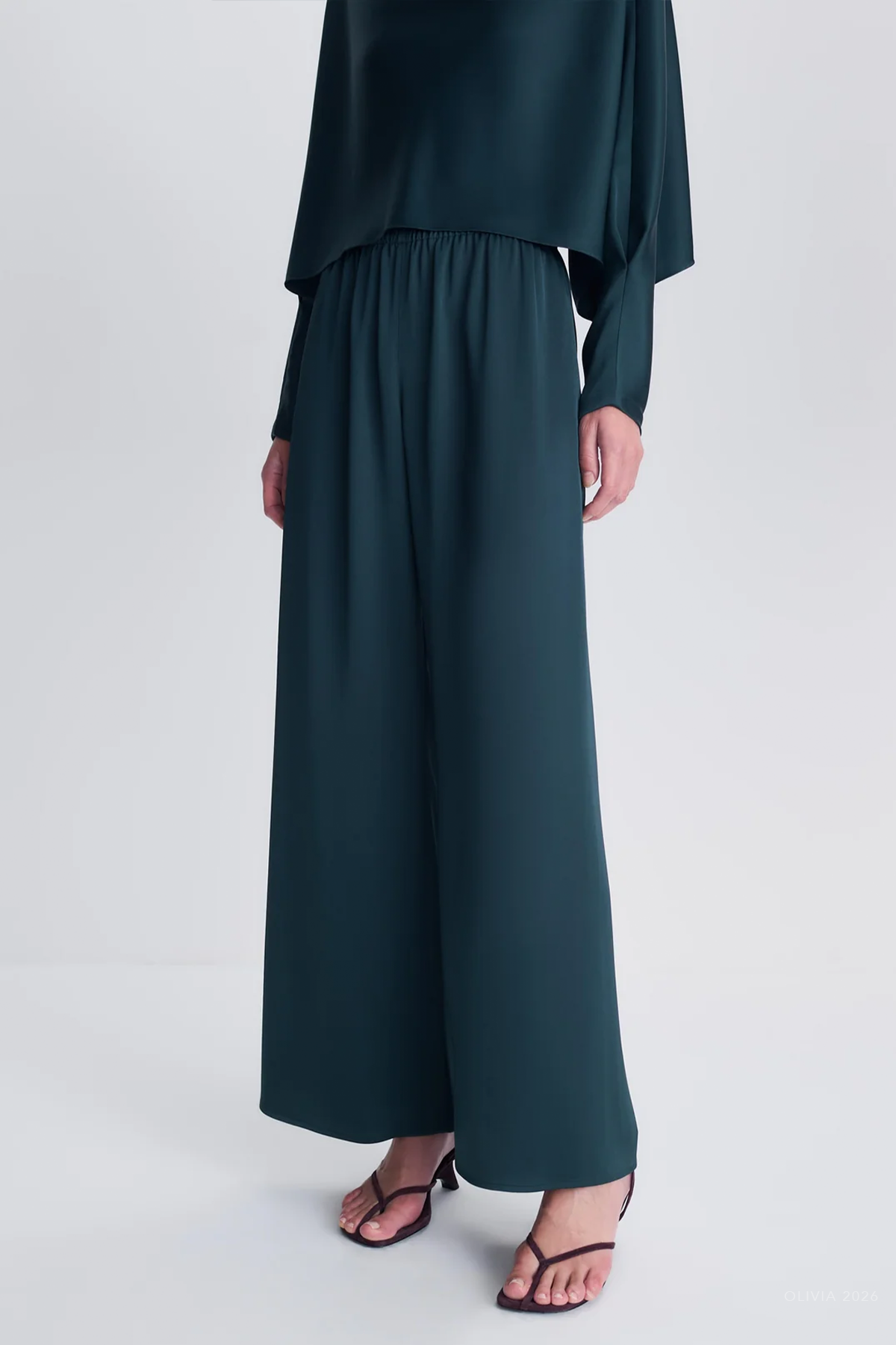 Roni Satin Pant in Dark Spruce