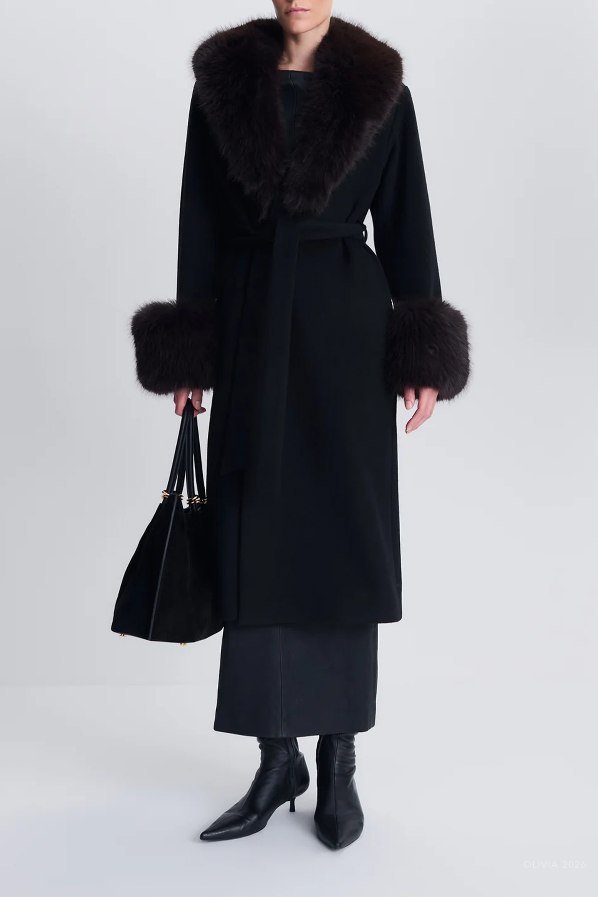 Kinsley Faux Fur Wool Coat in Black Chocolate Multi