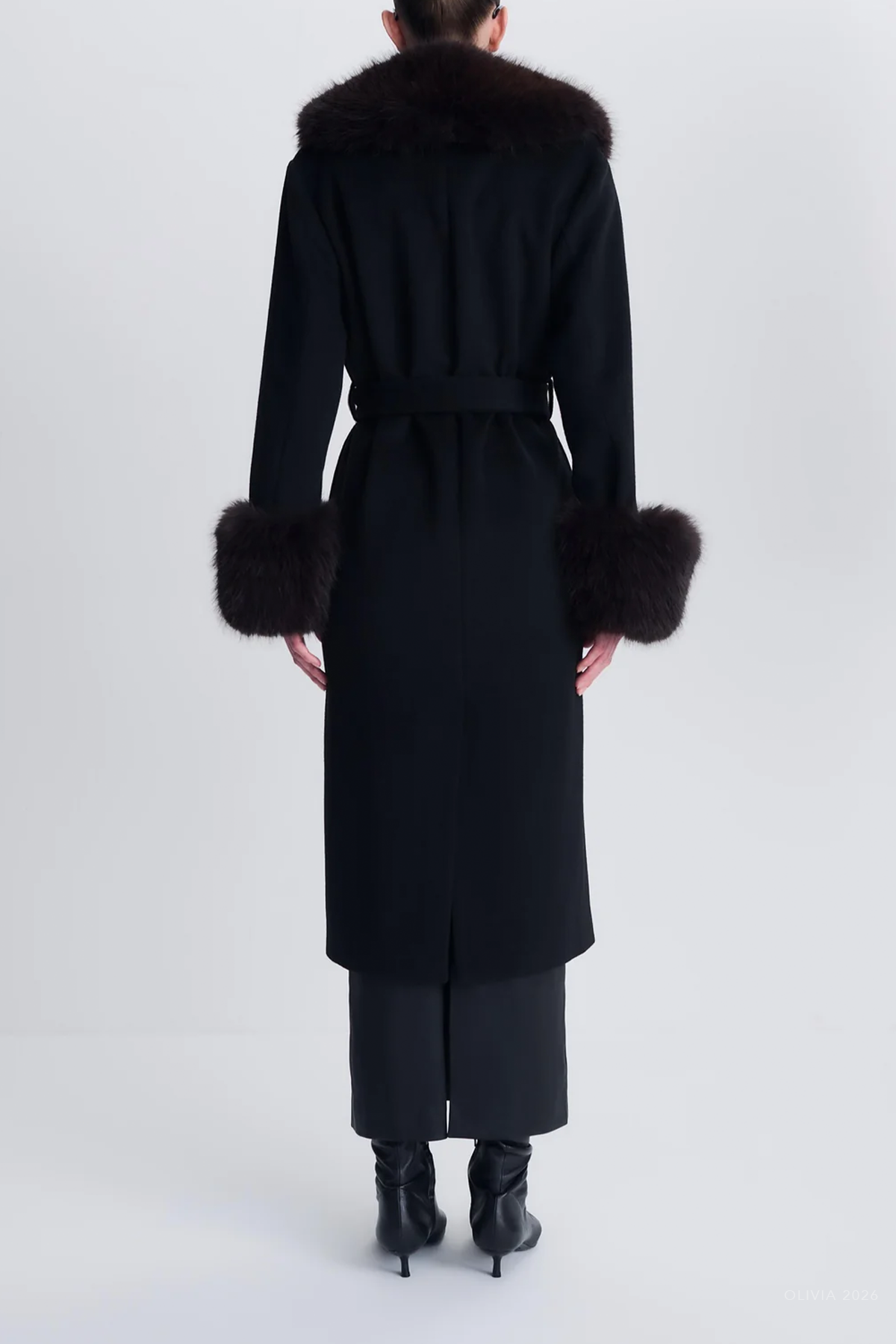 Kinsley Faux Fur Wool Coat in Black Chocolate Multi