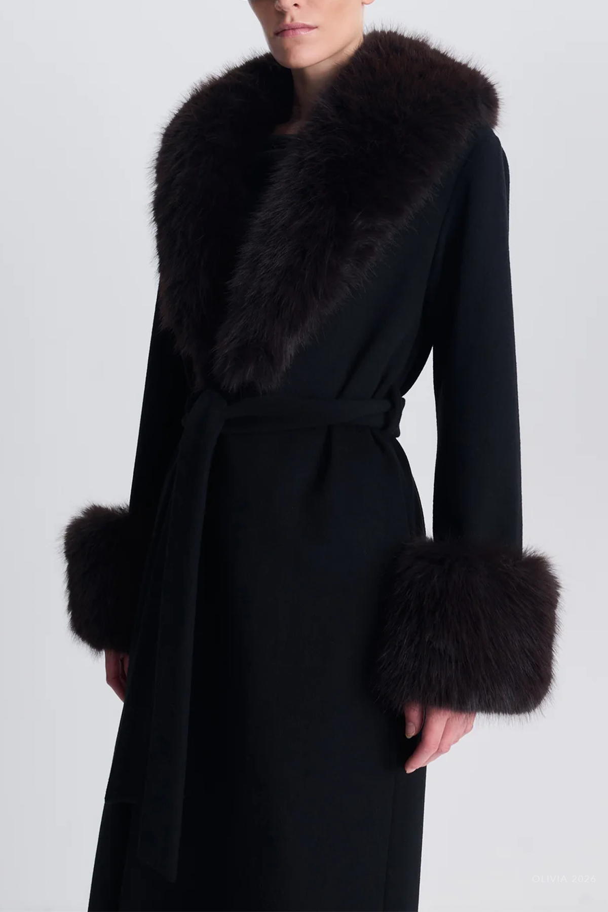 Kinsley Faux Fur Wool Coat in Black Chocolate Multi