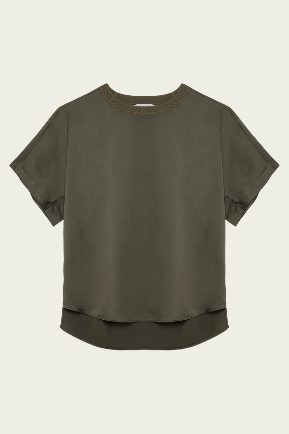Addy Satin Combo Tee in Dark Olive