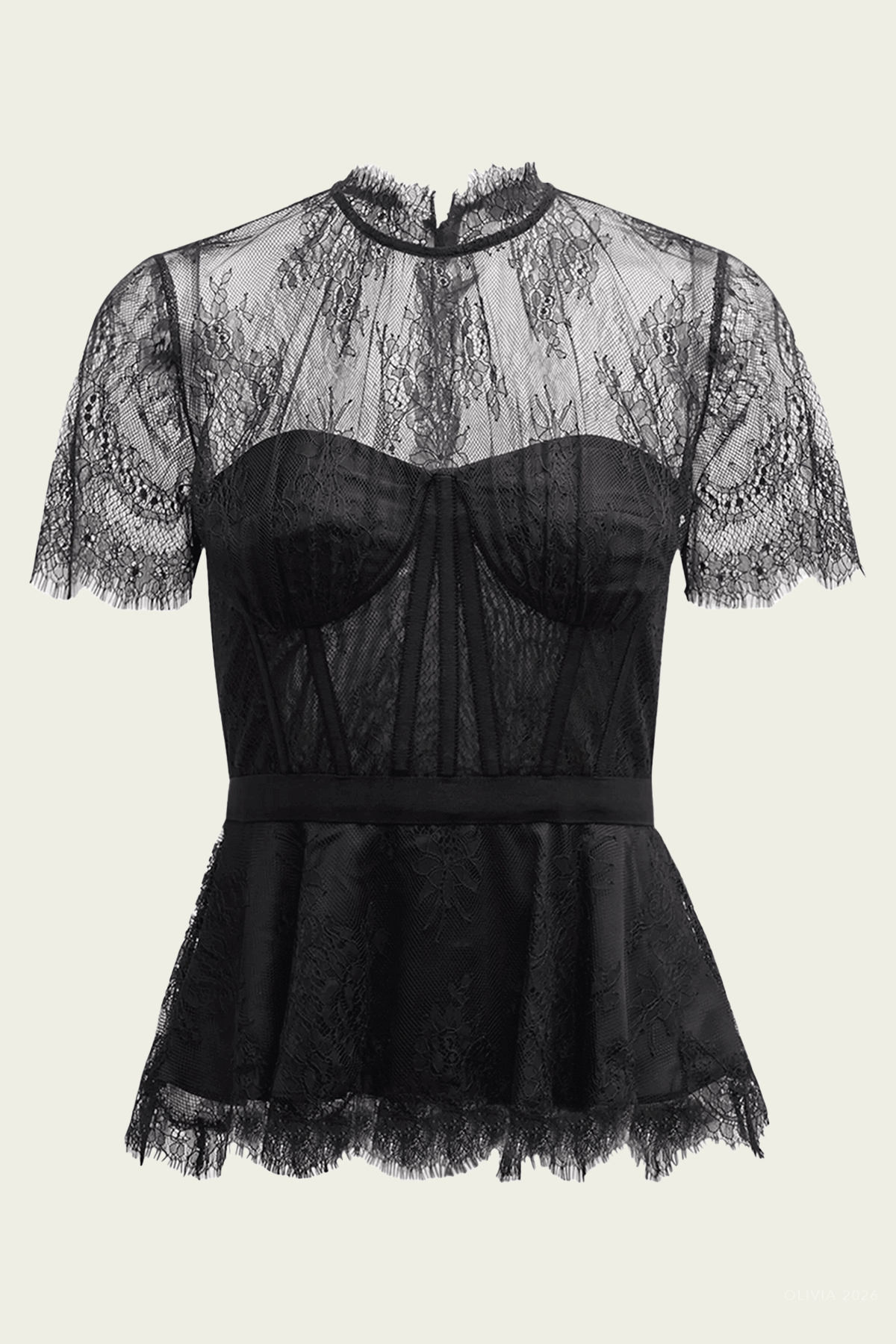 Kehlani Lace Short-Sleeve Bustier Top in Black