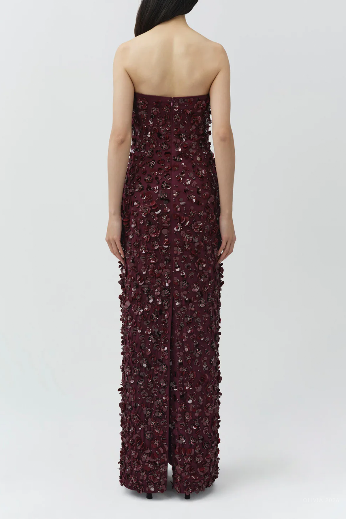 Serafina Strapless Embellished Gown in Fig