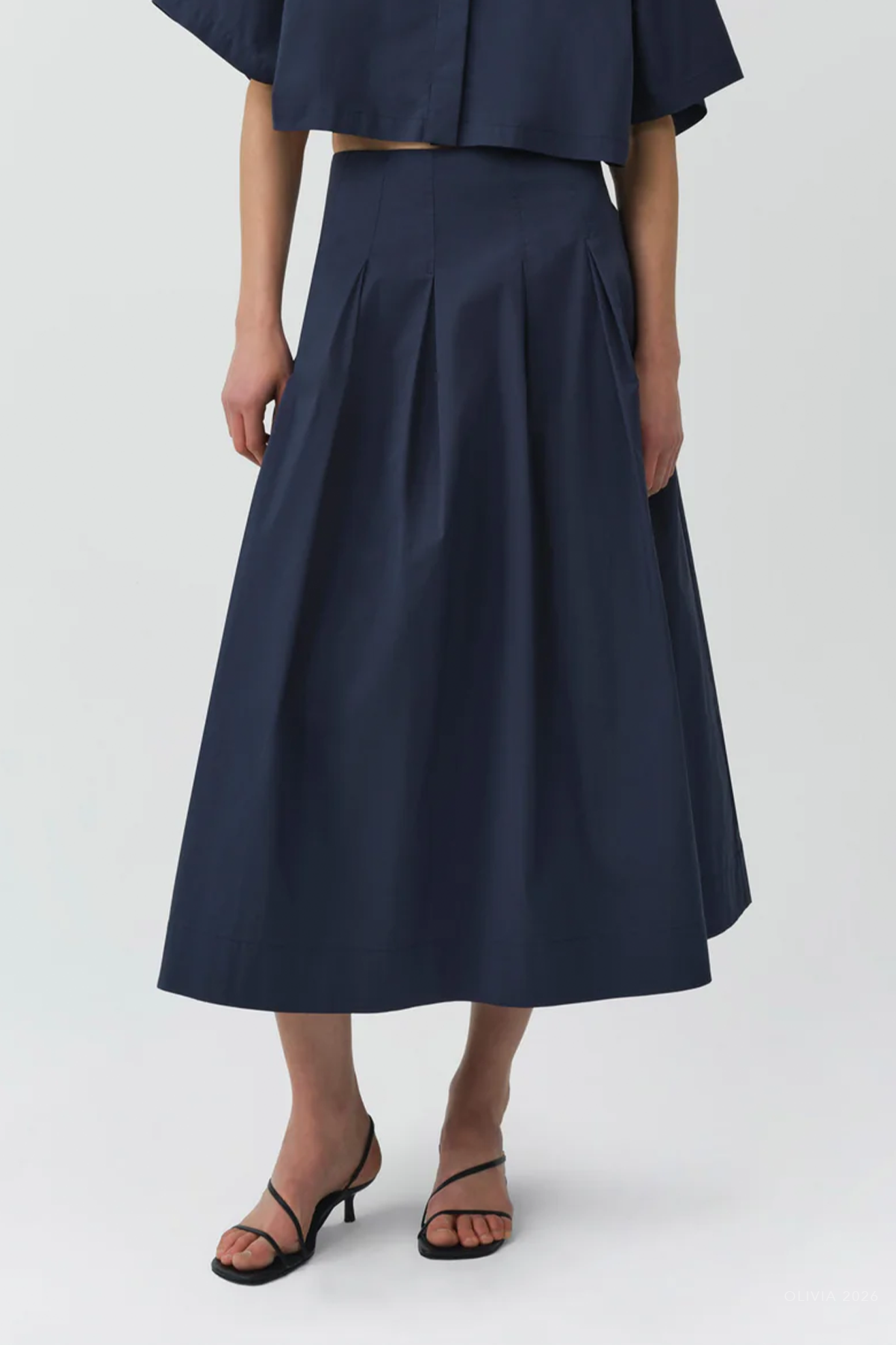 Elora Cotton Midi Skirt in Midnight