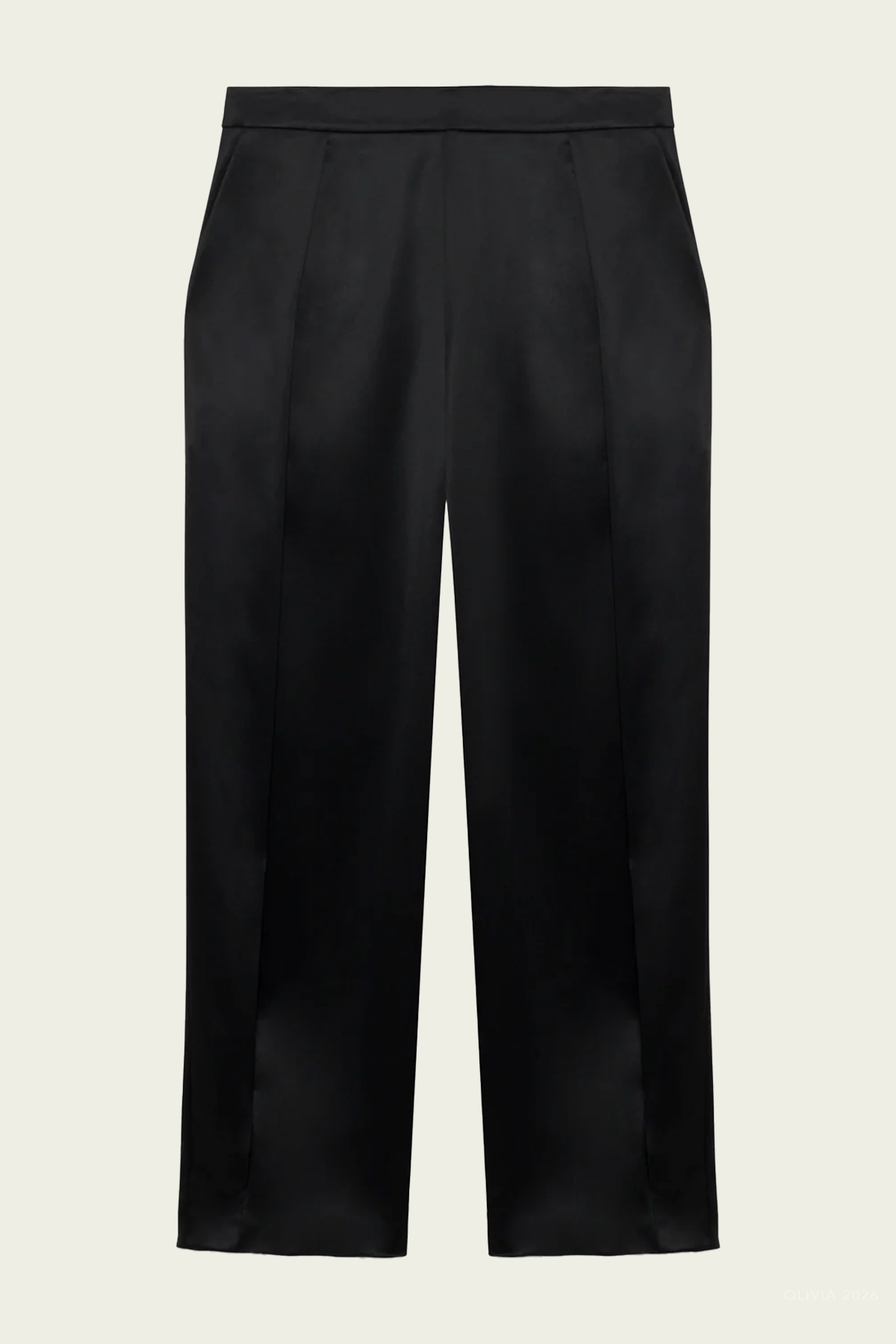 Faye Satin Side Slit Pant in Black