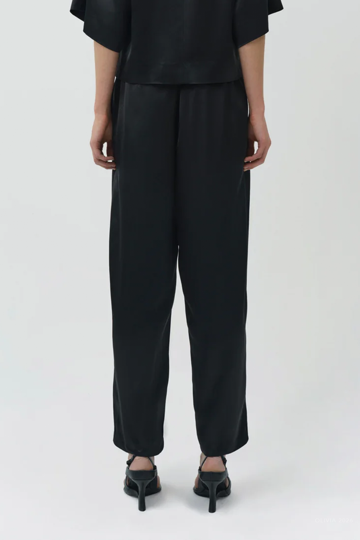 Faye Satin Side Slit Pant in Black