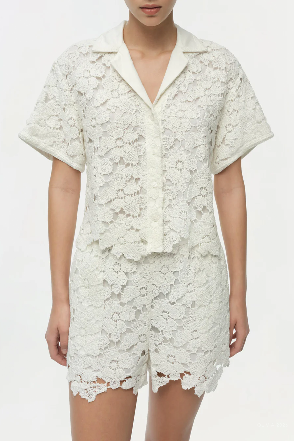 Glenn Lace Camp Shirt in Ivory