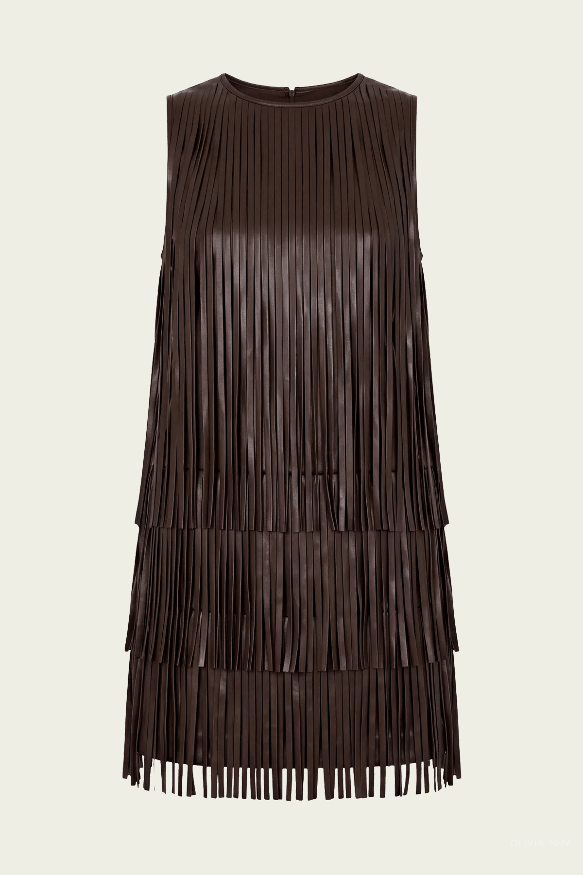 Sina Vegan Leather Fringe Dress in Dark Choco Brown - shop-olivia.com