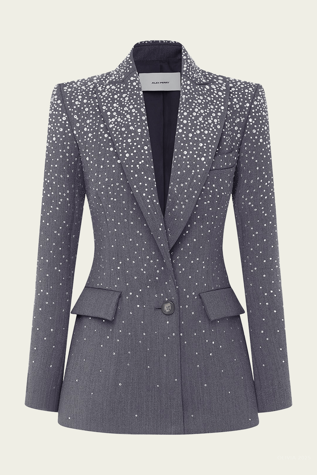 Single Breasted Fitted Blazer Crystal Suiting in Slate Grey - shop - olivia.com