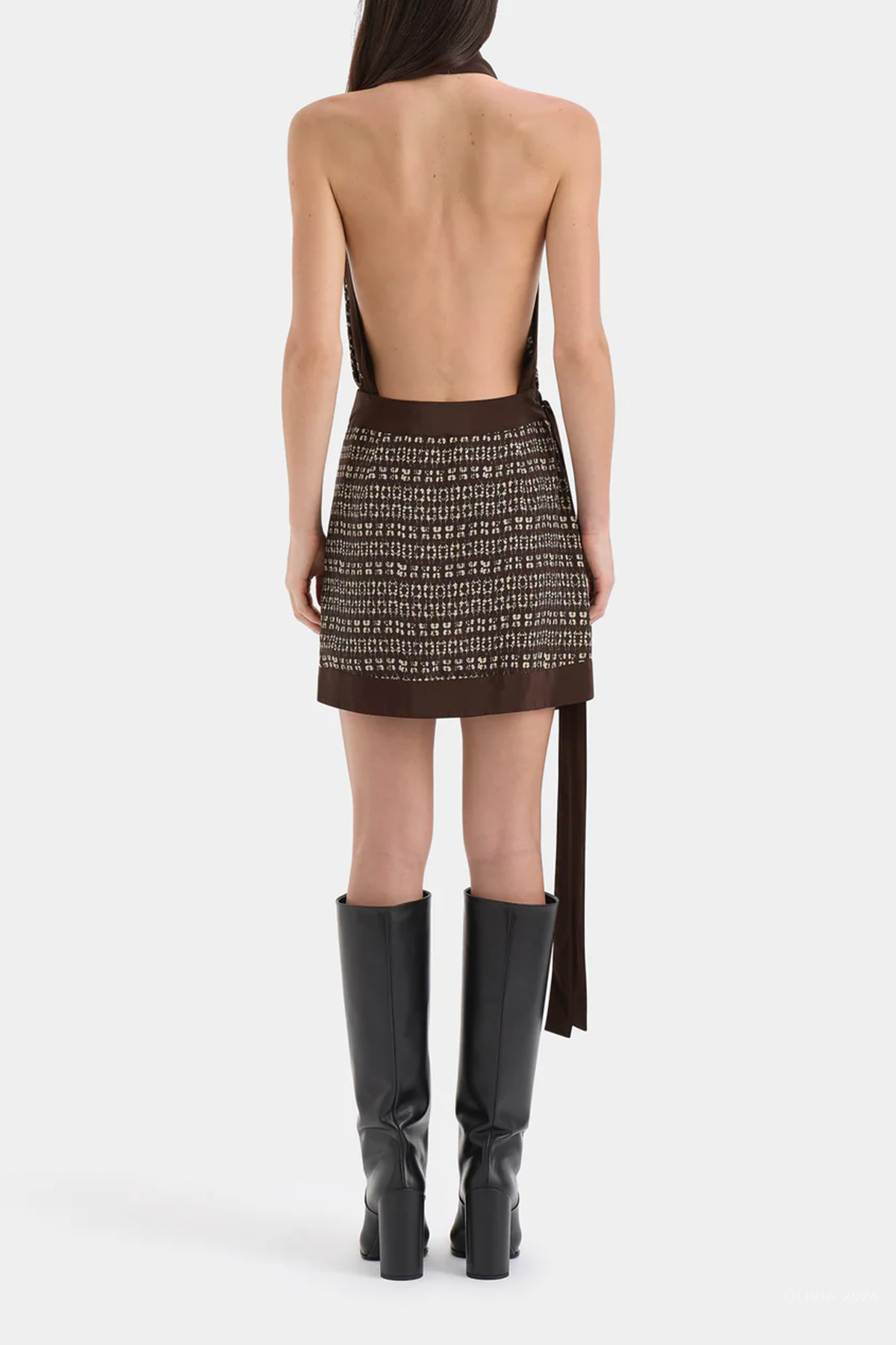 Astrid Open Back Mini Dress in Tisso Plum