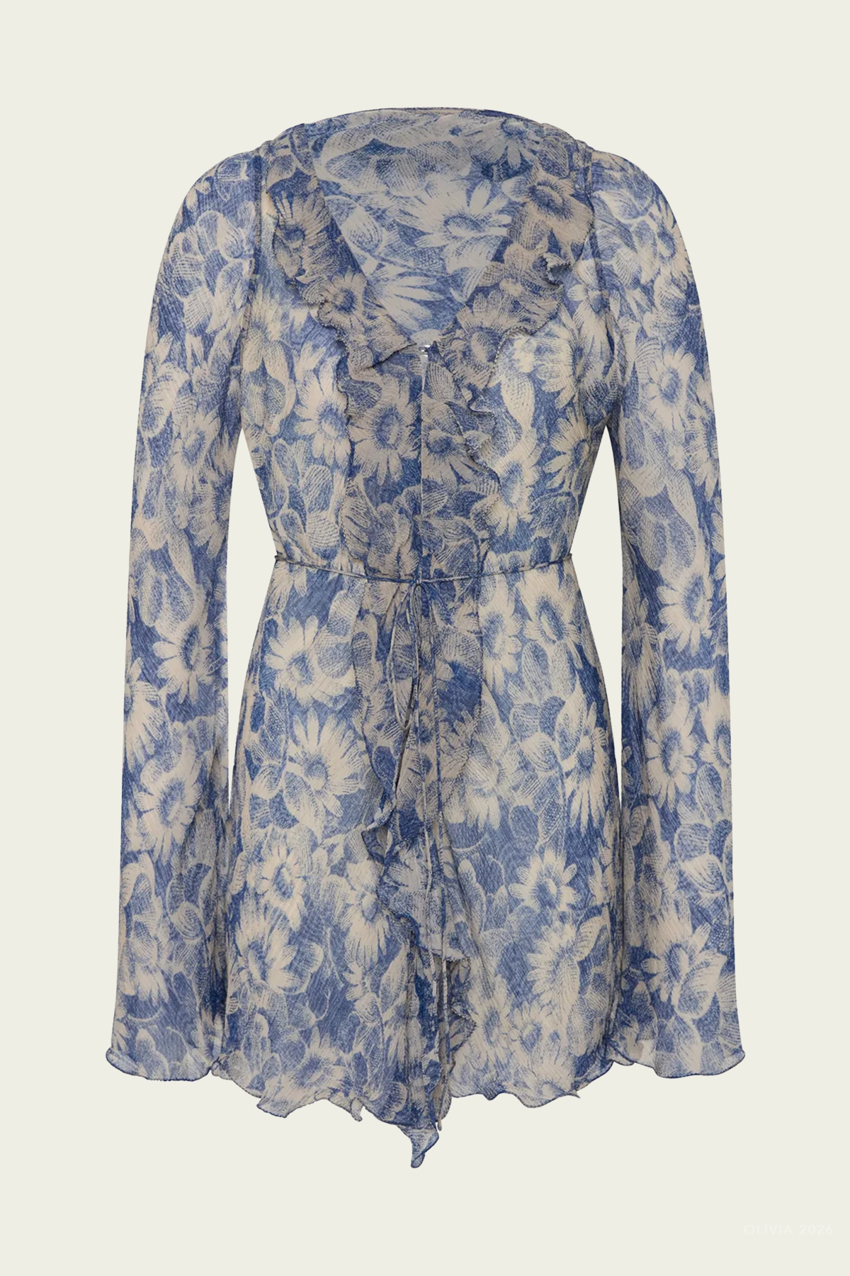 Lilia Ruffle Long-Sleeve Mini Dress in Daisy Meadow