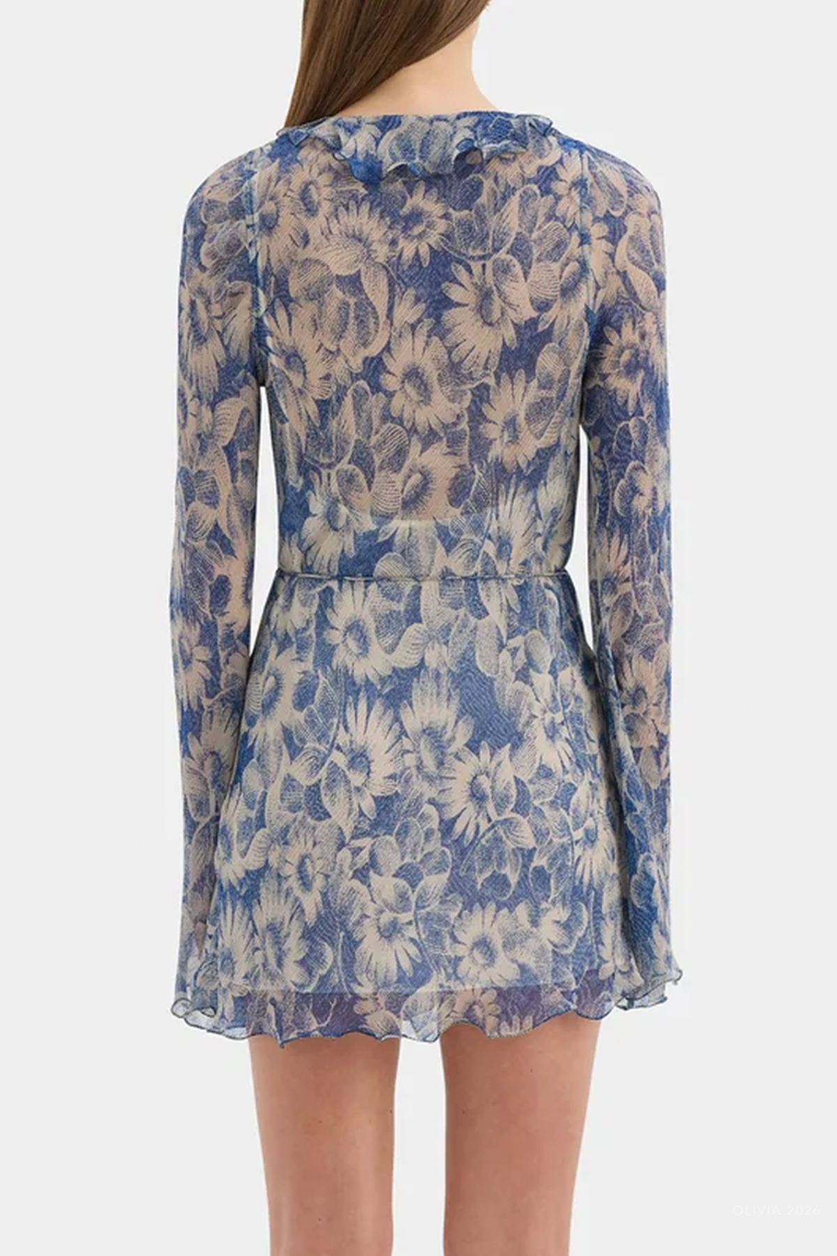 Lilia Ruffle Long-Sleeve Mini Dress in Daisy Meadow