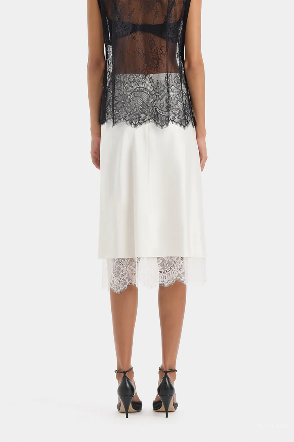 Ingrid Lace Midi Skirt in Ivory