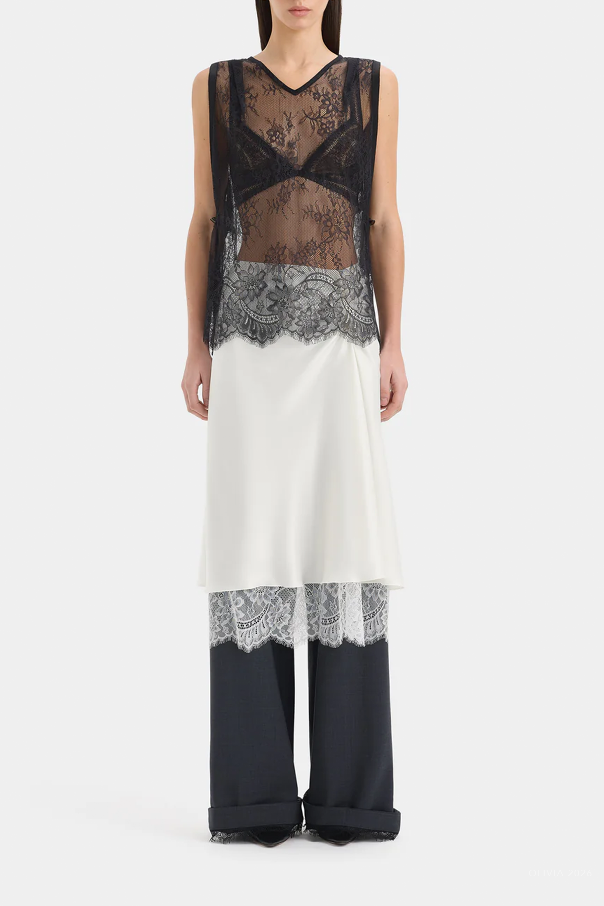 Ingrid Lace Midi Skirt in Ivory