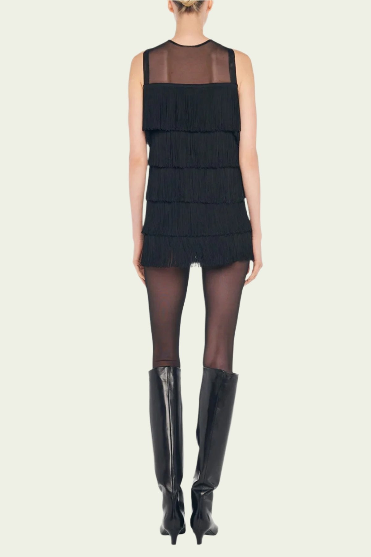 Sleeveless All Over Fringe Pickle Dress in Black - shop - olivia.com