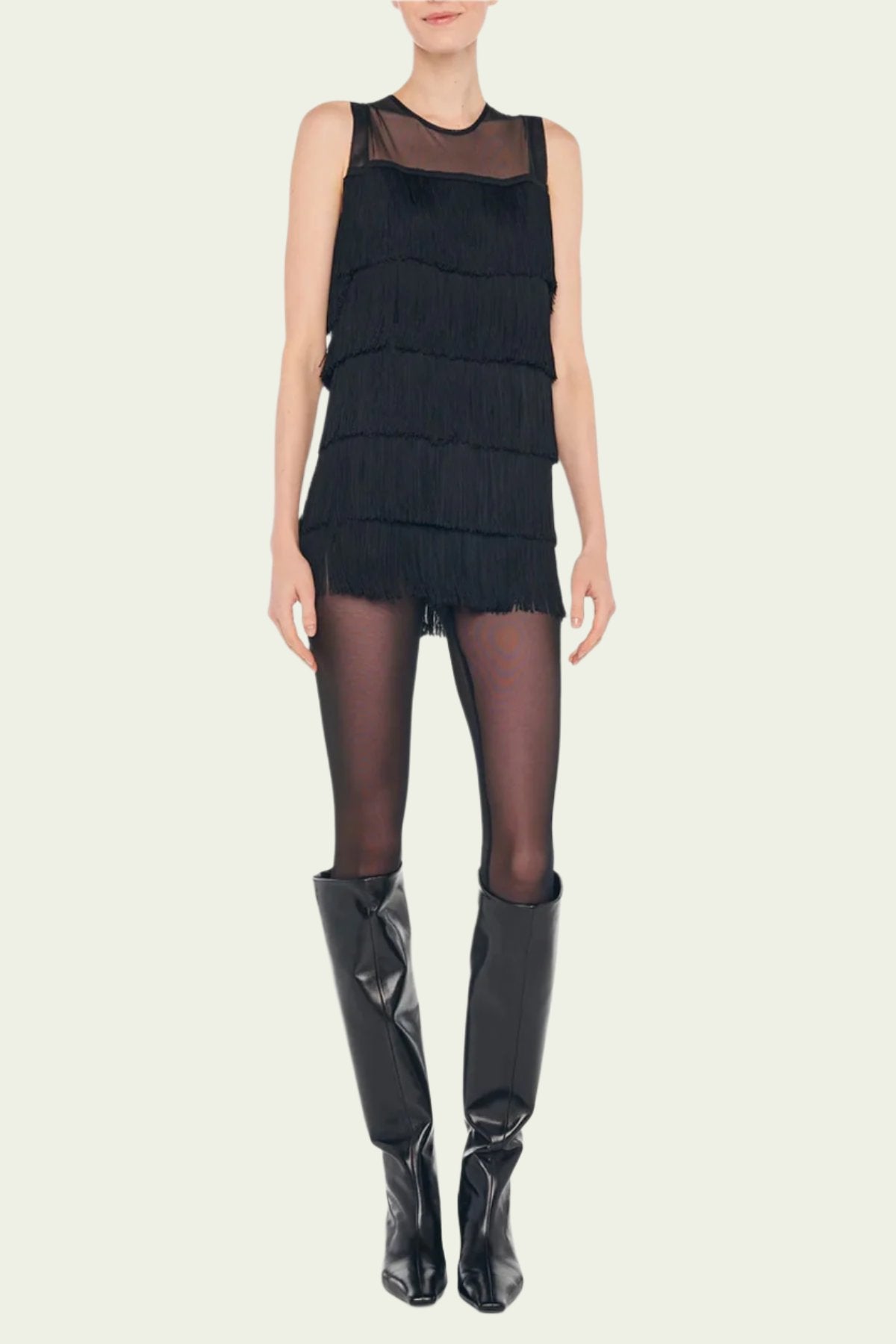 Sleeveless All Over Fringe Pickle Dress in Black - shop - olivia.com