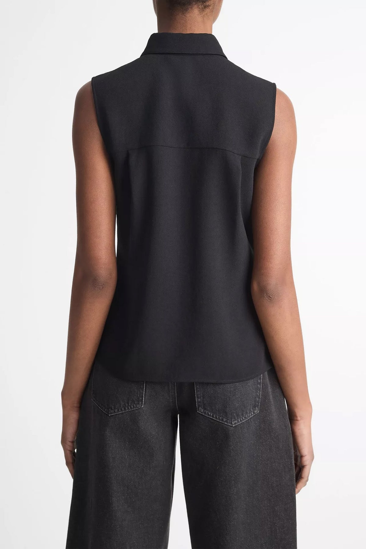 Sleeveless Button - Front Shirt in Black - shop - olivia.com