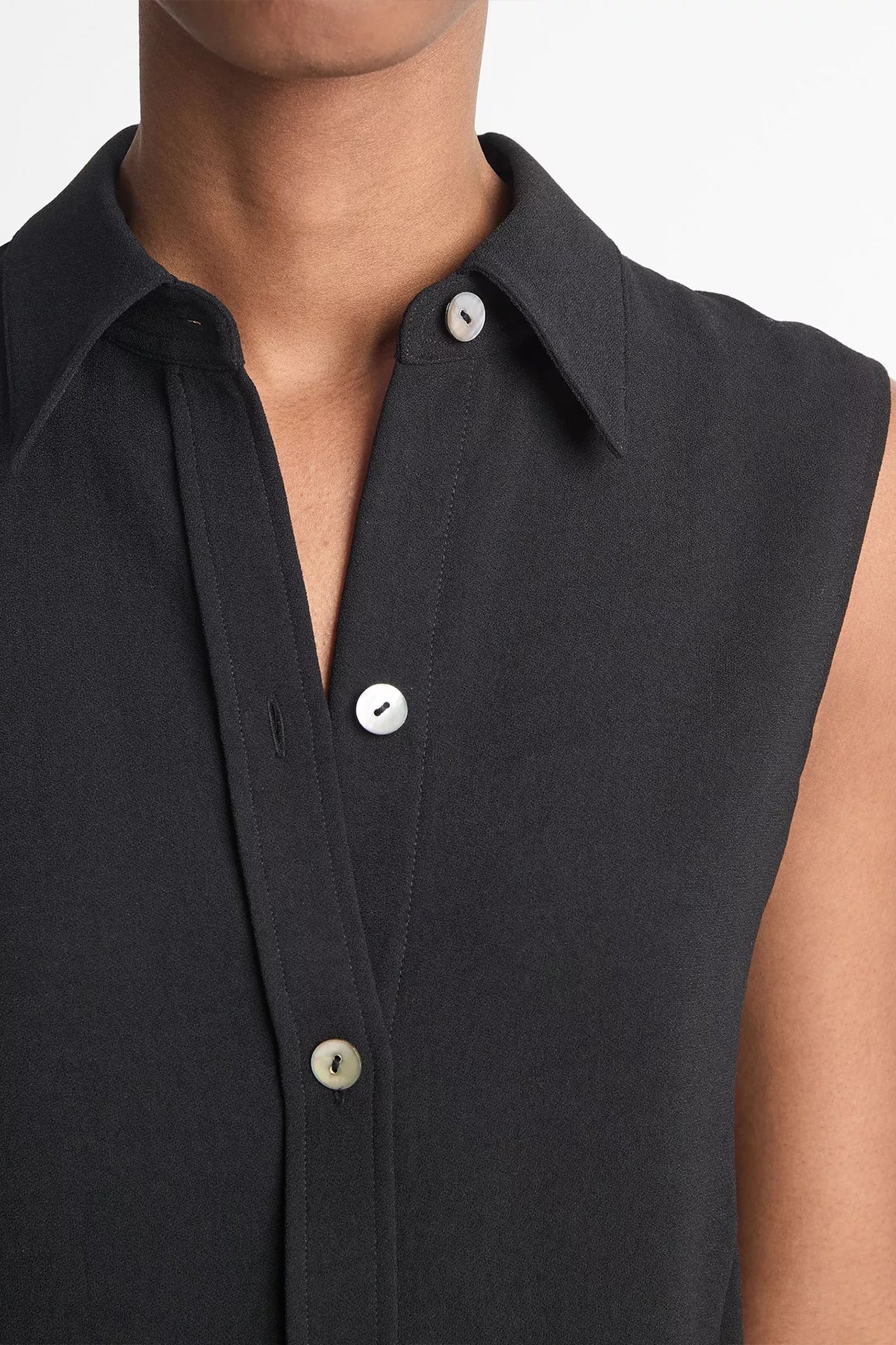 Sleeveless Button - Front Shirt in Black - shop - olivia.com