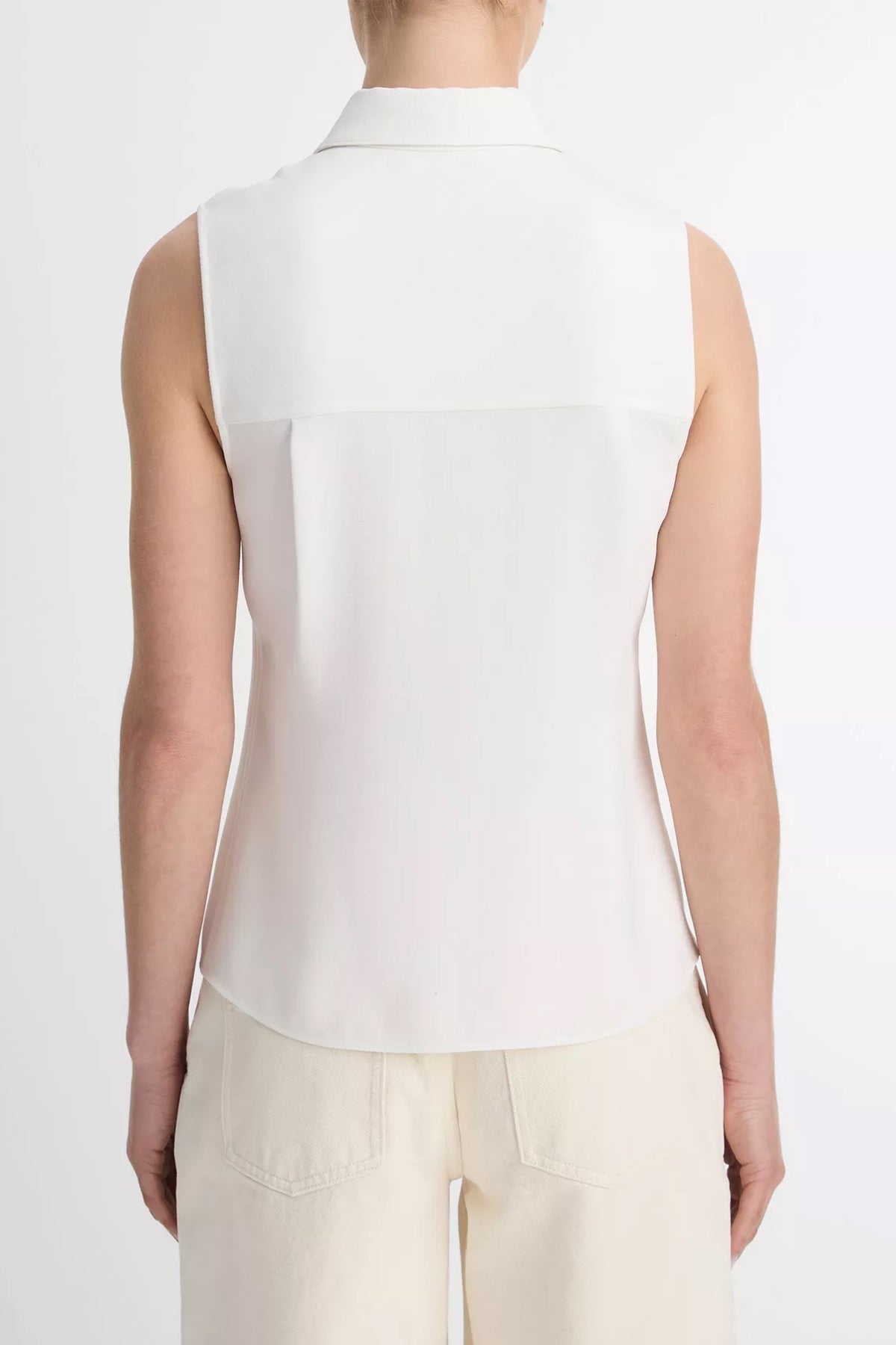 Sleeveless Button - Front Shirt in Off - White - shop - olivia.com