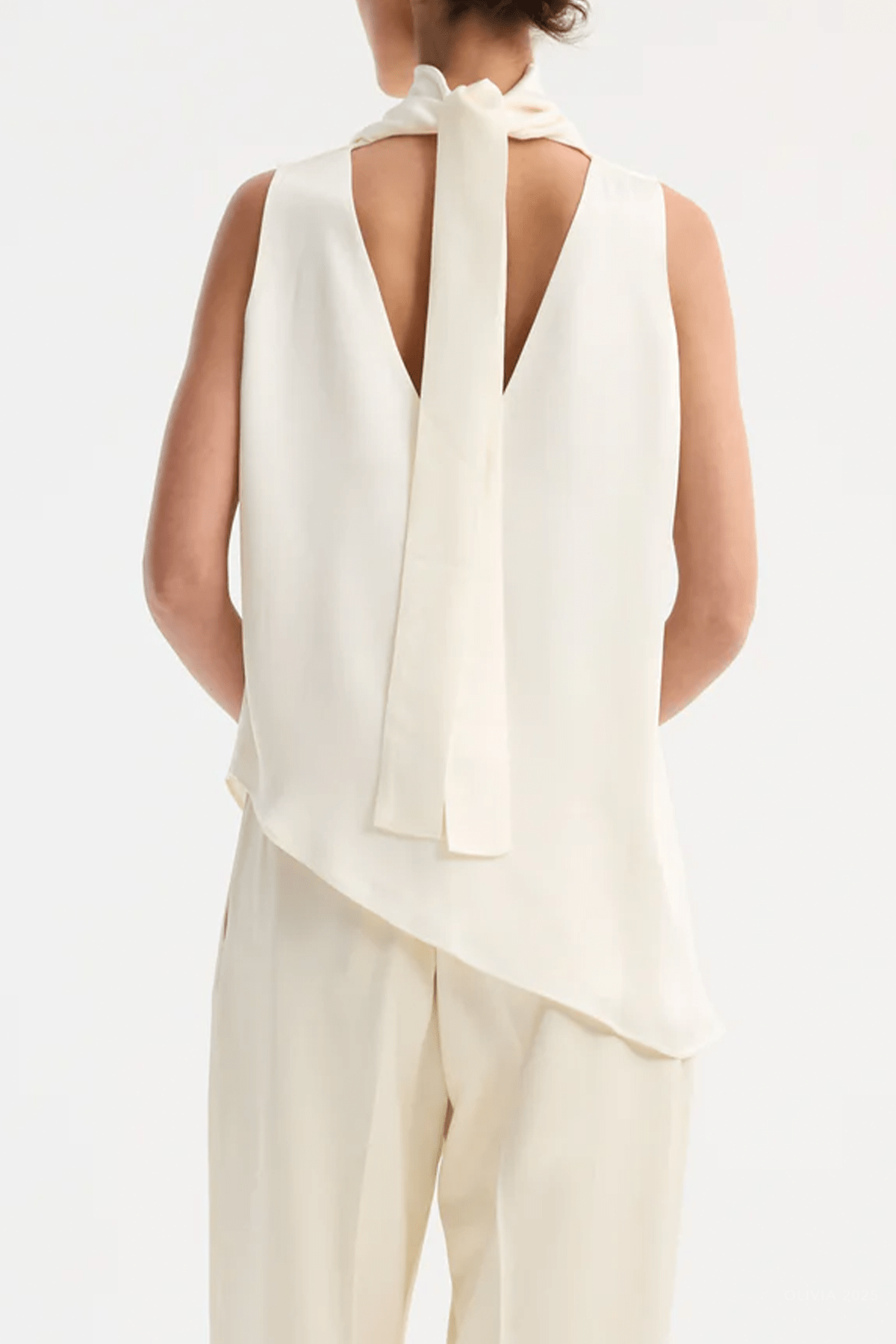 Sleeveless Draped Satin Top in Cream - shop - olivia.com