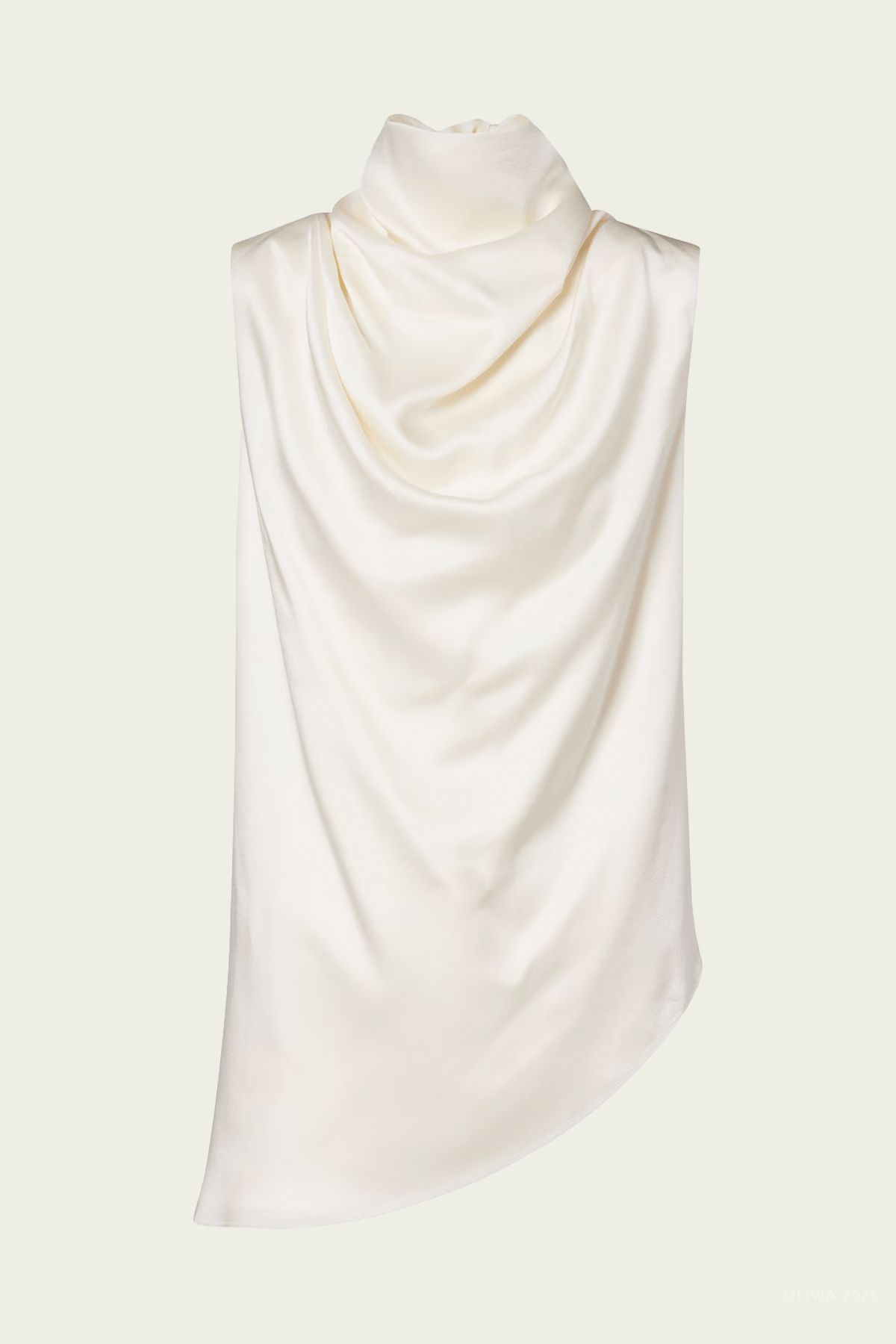 Sleeveless Draped Satin Top in Cream - shop - olivia.com