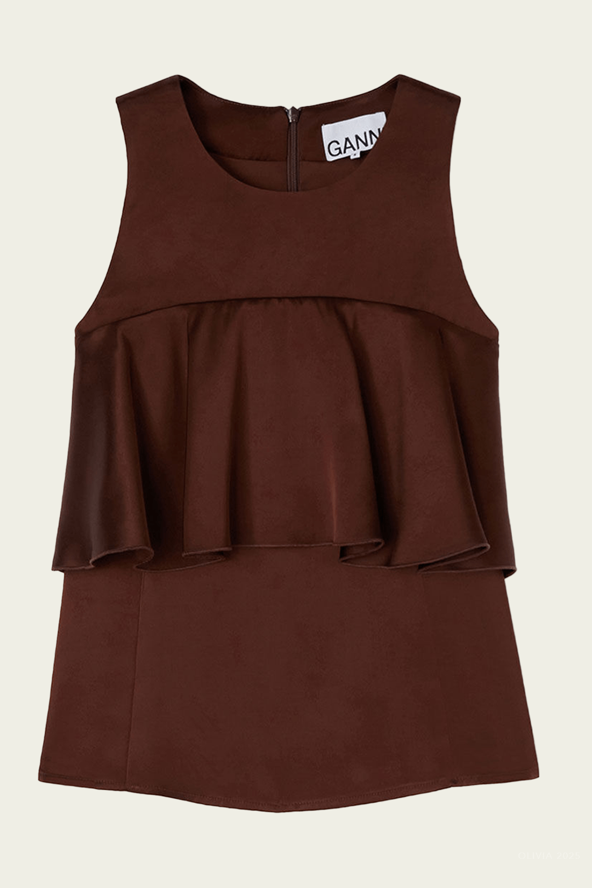 Sleeveless Ruffle Top in Chicory Coffee - shop - olivia.com