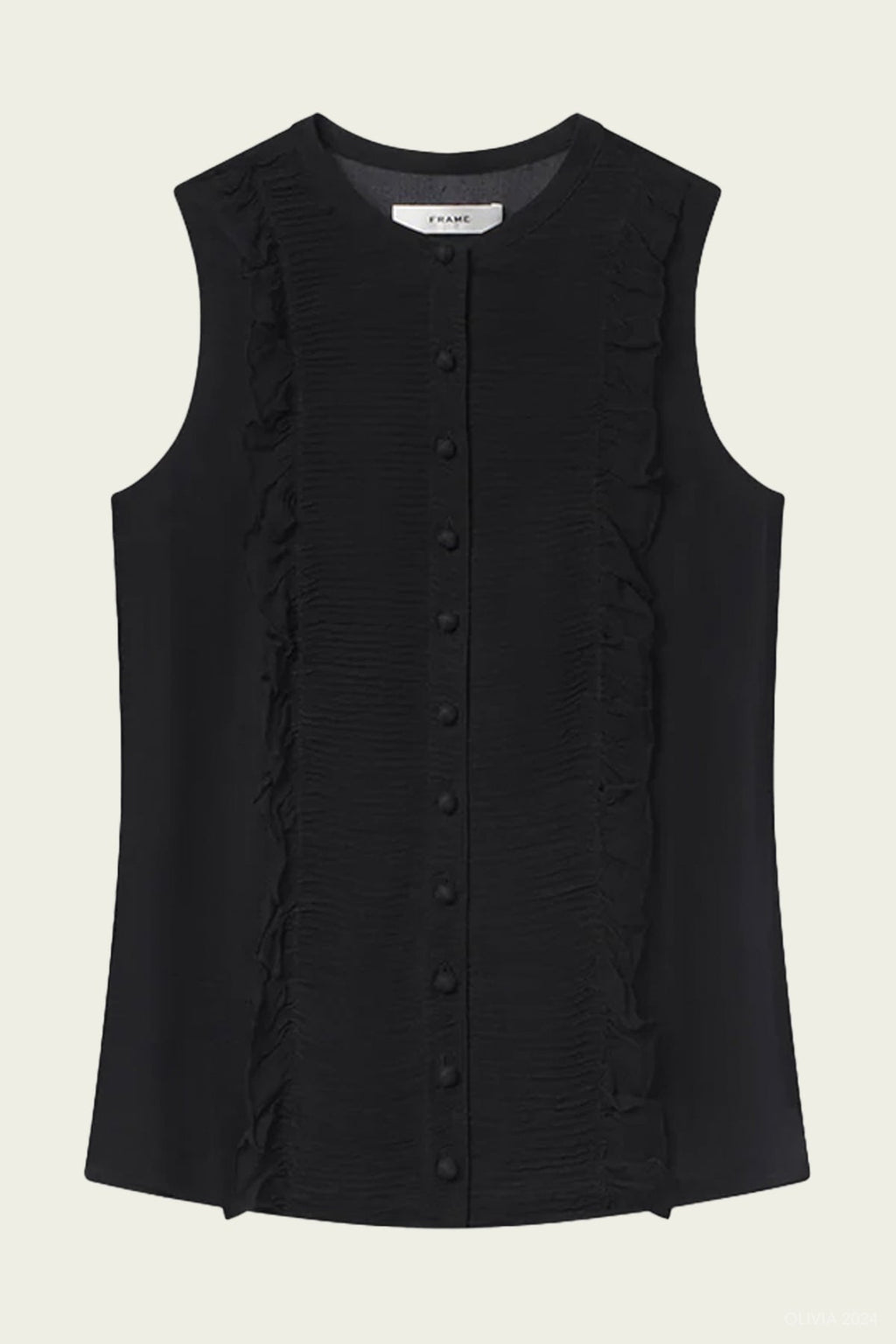 Sleeveless Ruffle Trim Blouse in Black