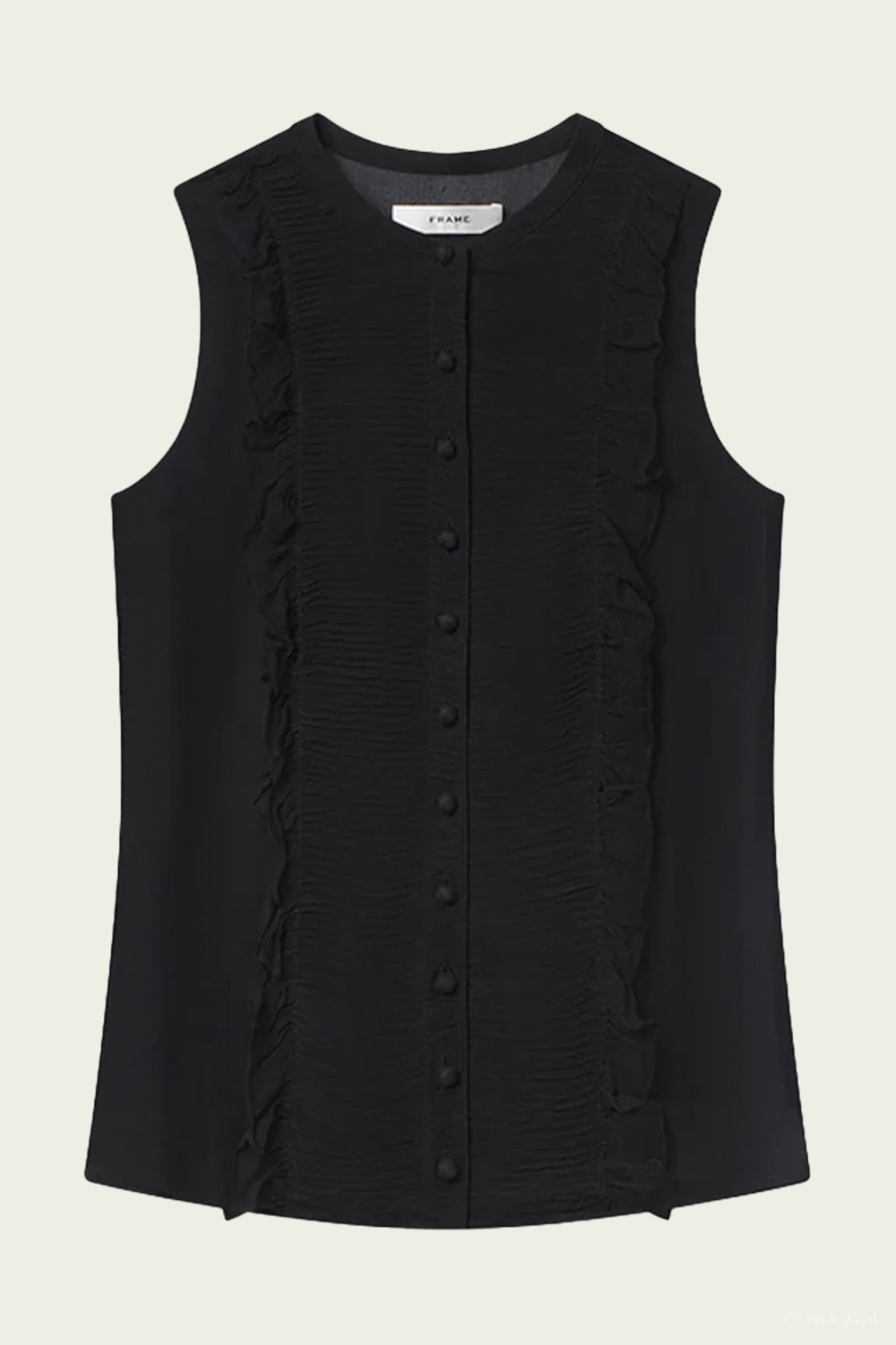 Sleeveless Ruffle Trim Blouse in Black - shop - olivia.com