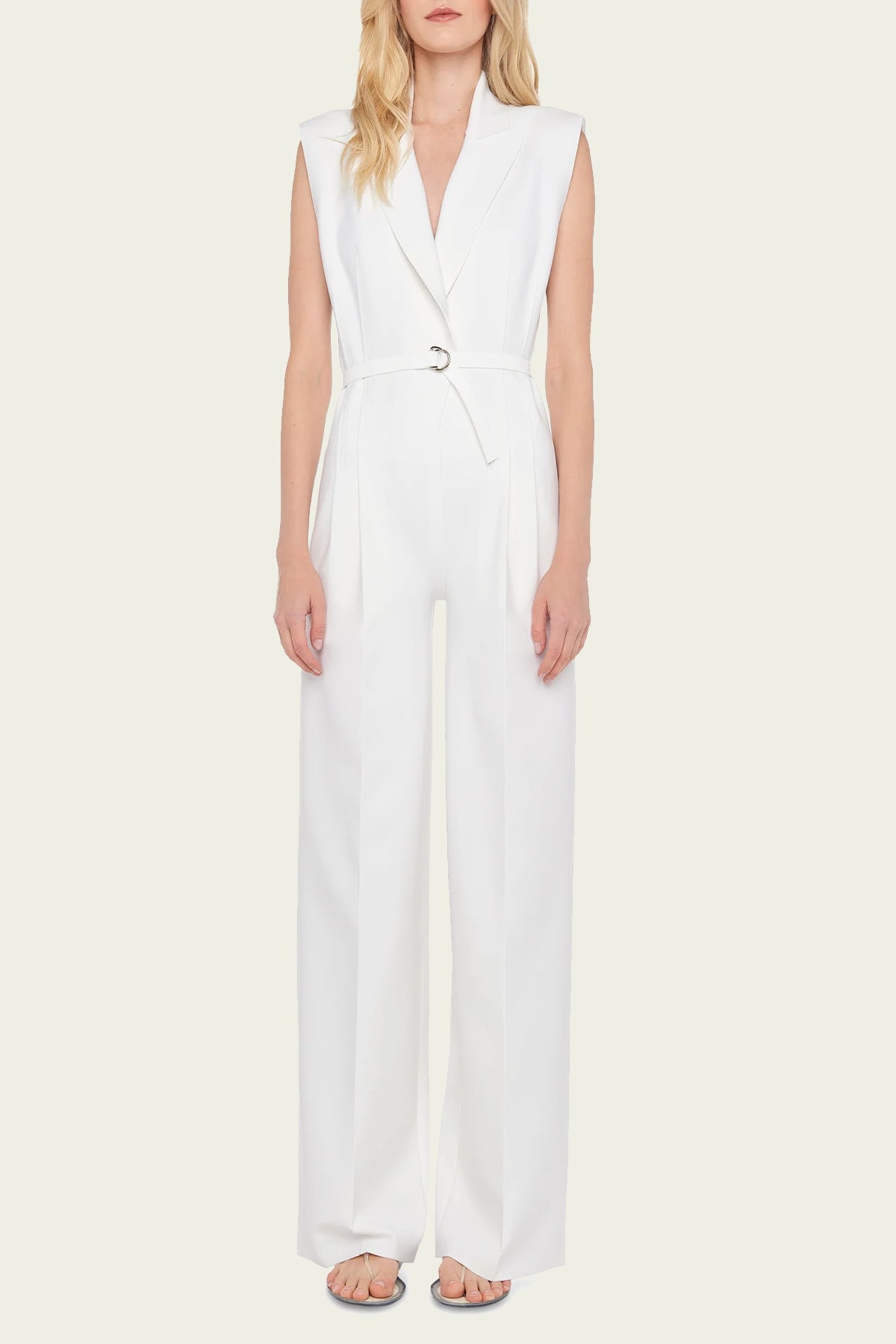 Sleeveless Single Breasted Straight Leg Jumpsuit in Snow White - shop-olivia.com