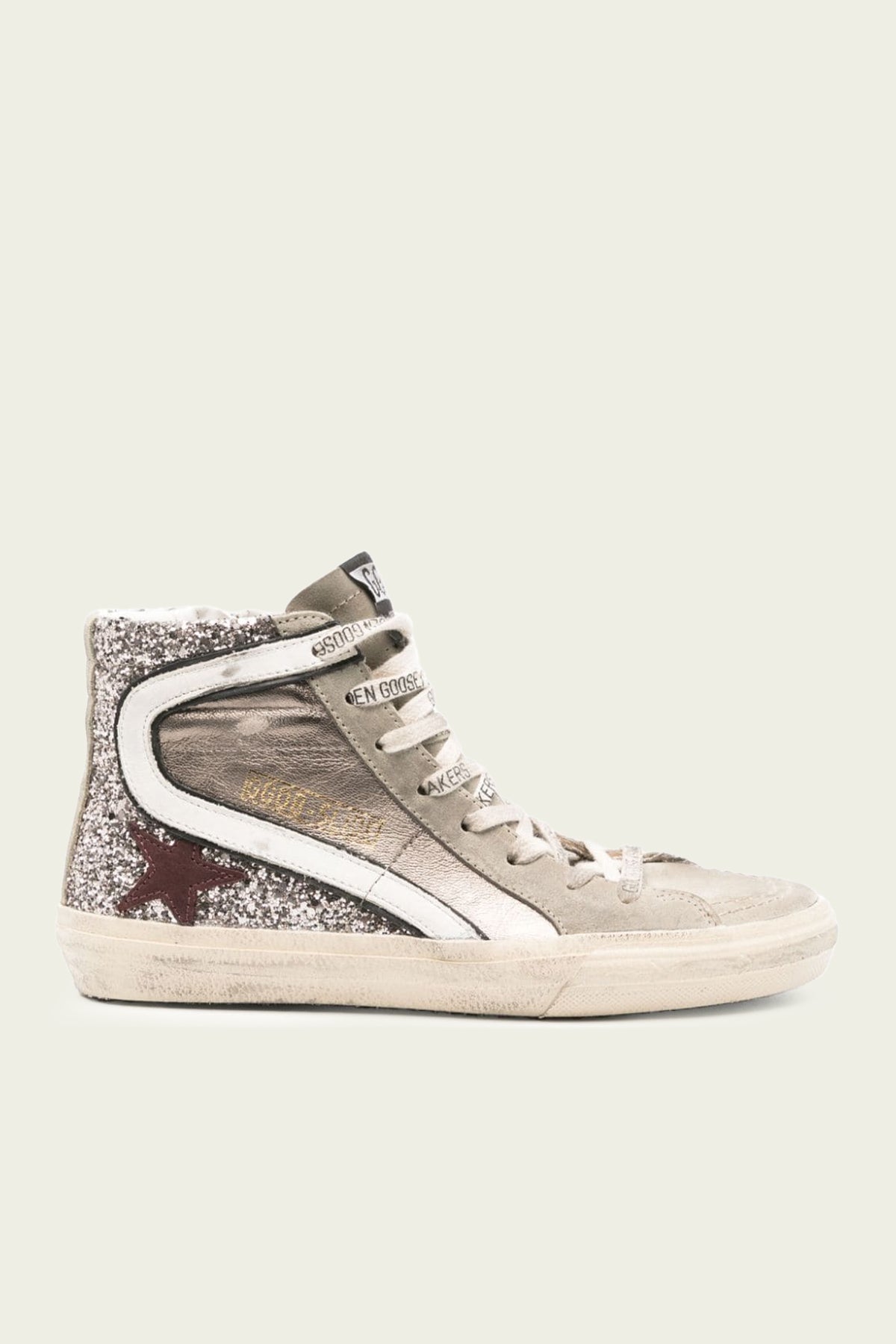 Slide Bronze and Silver Glitter Leather Sneaker - shop - olivia.com