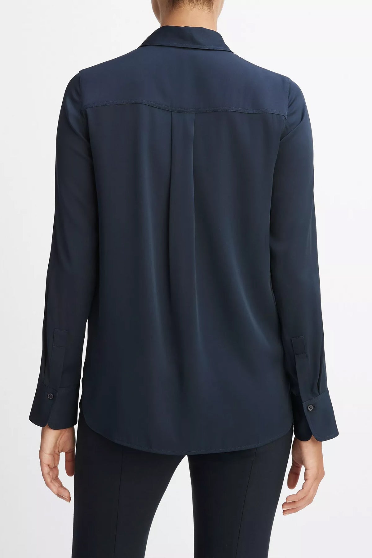 Slim Fitted Stretch-Silk Blouse in Coastal Blue - shop-olivia.com