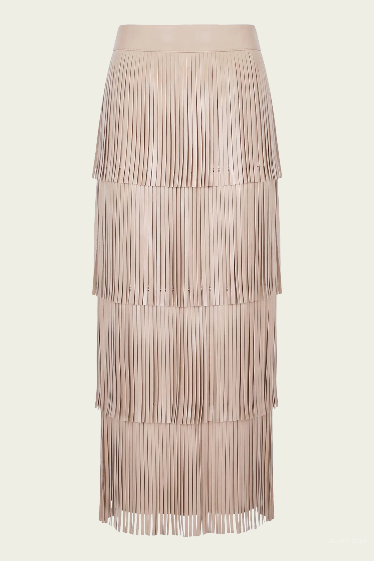 Za Za Vegan Leather Fringe Skirt in Ecru