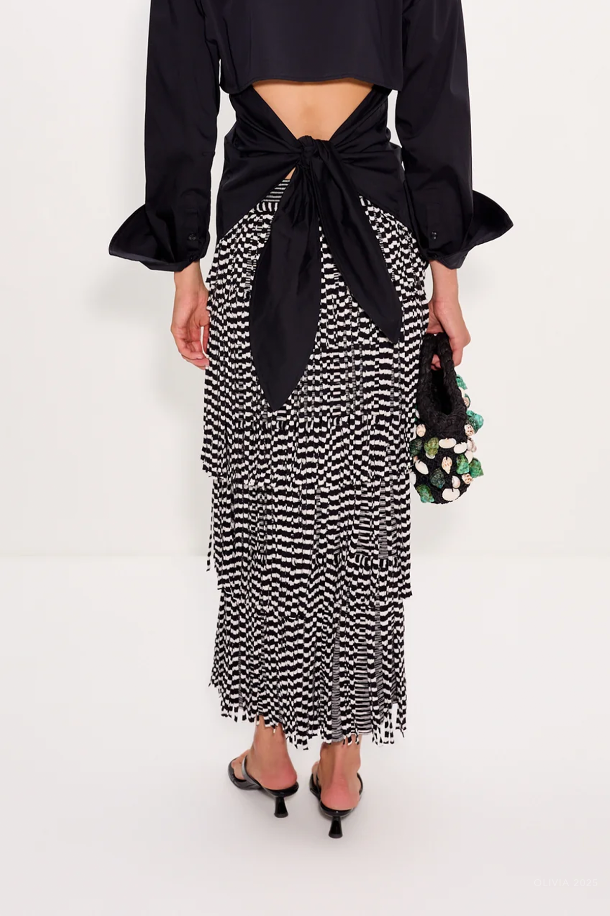 Za Za Fringe Skirt in Black White Space Dye